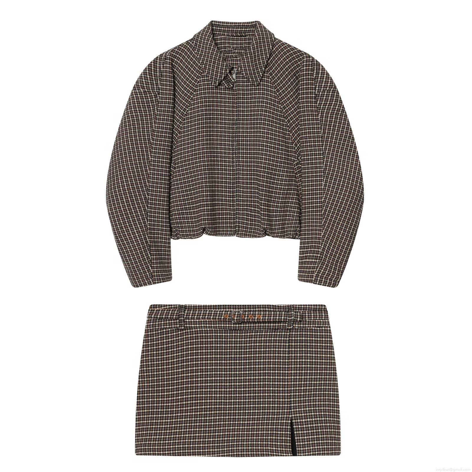 Women Retro Houndstooth Two Piece Set Boucle Tweed Zipper Jacket And Belted Split Mini Skirt Casual British Style Autumn Winter Outfits For Lady Women Retro Houndstooth Two Piece Set Boucle Tweed Zipper Jacket And Belted Split Mini Skirt Casual British Style Autumn Winter Outfits For Lady