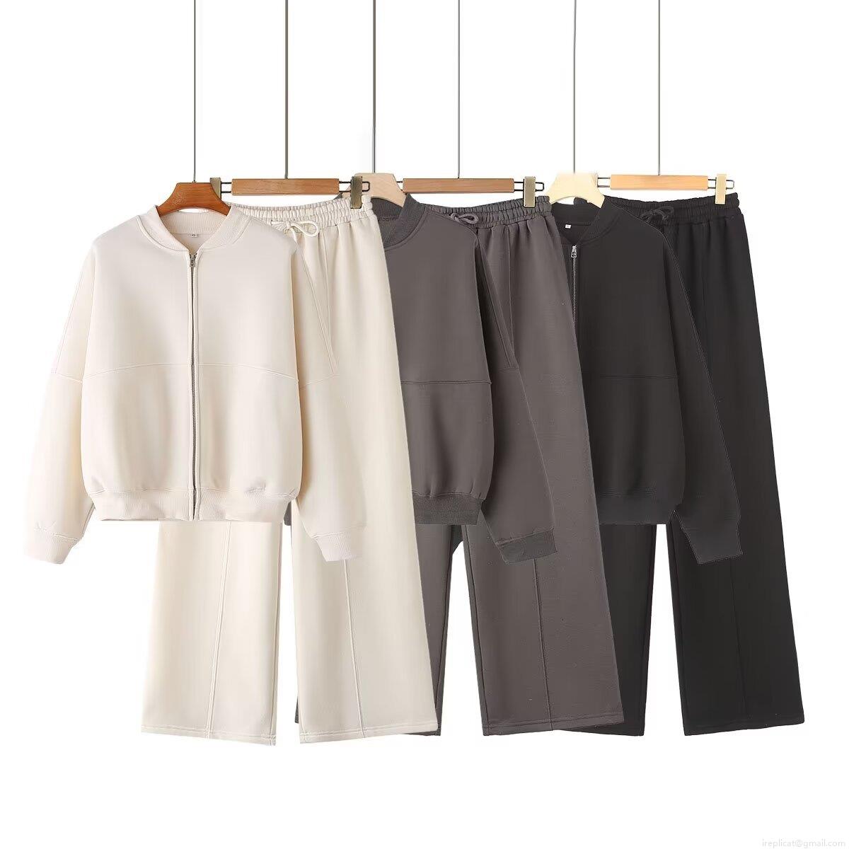 Women's Casual 2 Piece Fleece Tracksuit Set Zipper Stand Collar Bomber Jacket And Wide Leg Sweatpants Soft Knitted Lounge Sport Streetwear Outfit Women's Casual 2 Piece Fleece Tracksuit Set Zipper Stand Collar Bomber Jacket And Wide Leg Sweatpants Soft Knitted Lounge Sport Streetwear Outfit
