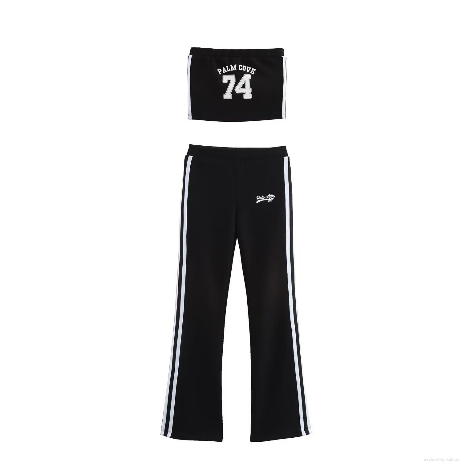 Women Sporty Casual Set Polyester Cotton Letter Print Tube Top Flare Pants Zipper Jacket Streetwear Outdoor Activewear Spring Autumn Slim Fit Two Piece Outfit Women Sporty Casual Set Polyester Cotton Letter Print Tube Top Flare Pants Zipper Jacket Streetwear Outdoor Activewear Spring Autumn Slim Fit Two Piece Outfit