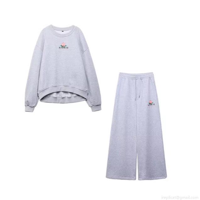 Women's Casual Fleece Sweatshirt And Sweatpants Two Piece Set Embroidered Peach Letter Print Loose Loungewear Outfits For Autumn Winter Women's Casual Fleece Sweatshirt And Sweatpants Two Piece Set Embroidered Peach Letter Print Loose Loungewear Outfits For Autumn Winter