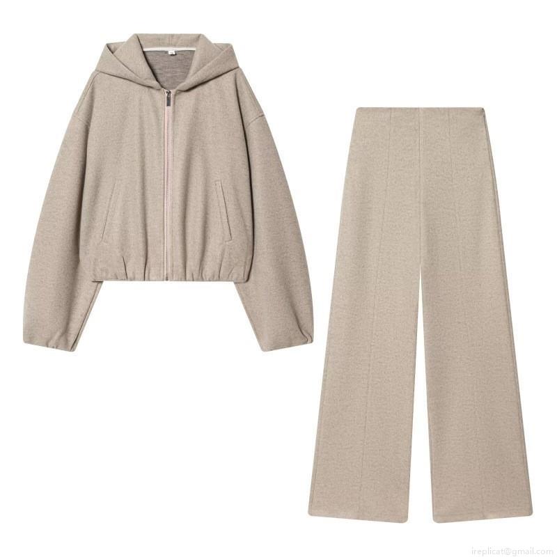 Women's Casual Two Piece Set Oatmeal Beige Hooded Zip Up Sweatshirt And High Waisted Wide Leg Pants Knit Loungewear Sporty Tracksuit Outfits Women's Casual Two Piece Set Oatmeal Beige Hooded Zip Up Sweatshirt And High Waisted Wide Leg Pants Knit Loungewear Sporty Tracksuit Outfits