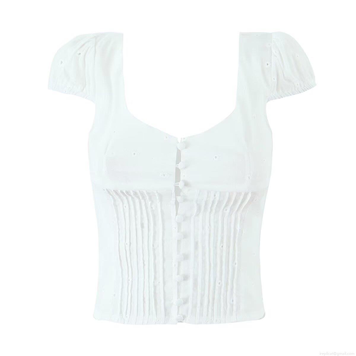 Women's 100% Cotton Eyelet Embroidery Crop Top And Maxi Skirt French Pastoral Style Short Puff Sleeve Button Up Square Neck Top High Waist Elastic A-Line Long Skirt Bohemian Summer Beach Holiday White Outfits Women's 100% Cotton Eyelet Embroidery Crop Top And Maxi Skirt French Pastoral Style Short Puff Sleeve Button Up Square Neck Top High Waist Elastic A-Line Long Skirt Bohemian Summer Beach Holiday White Outfits