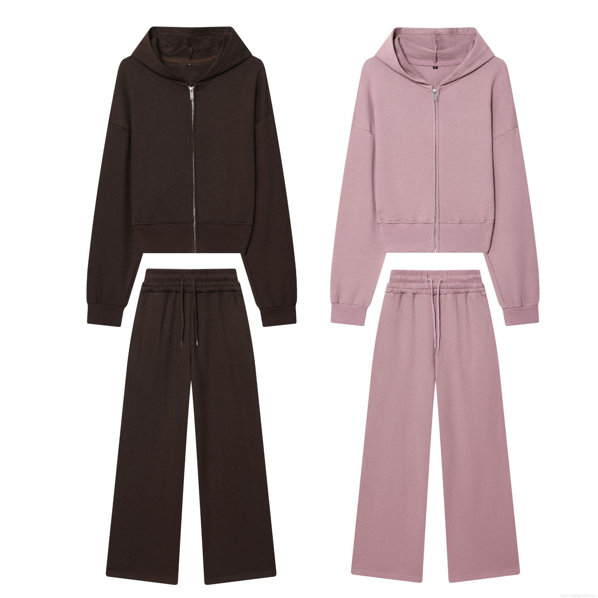 Women's Casual Cotton Blend Hooded Cropped Sweatshirt and Straight Leg Pants Set Fashion Solid Color Zip Up Hoodie Two Piece Loungewear For Women Streetwear Women's Casual Cotton Blend Hooded Cropped Sweatshirt and Straight Leg Pants Set Fashion Solid Color Zip Up Hoodie Two Piece Loungewear For Women Streetwear