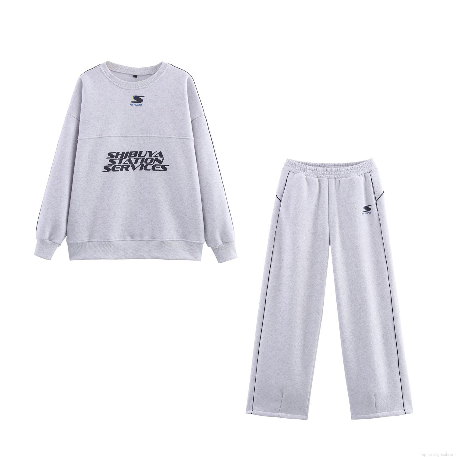 Women's Casual Knitted Two Piece Set Letter Print Round Neck Sweatshirt and Wide Leg Pants Streetwear Loungewear Outfit Heather Grey Women's Casual Knitted Two Piece Set Letter Print Round Neck Sweatshirt and Wide Leg Pants Streetwear Loungewear Outfit Heather Grey