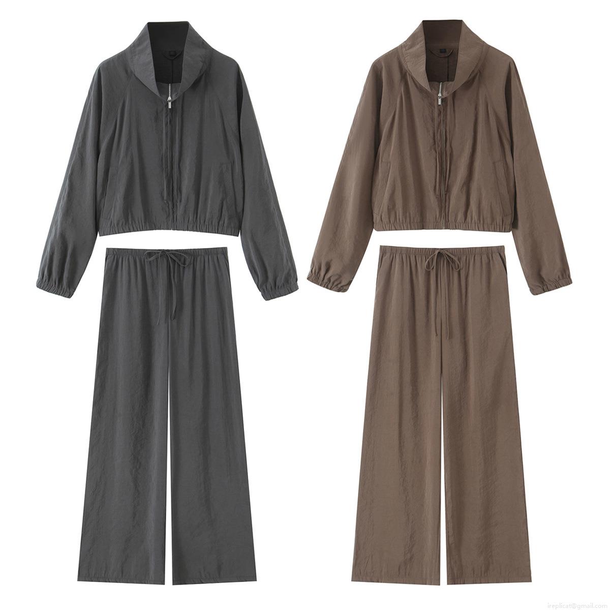 Women's Casual 2 Piece Outfits Micro Wrinkle Zip Up Hooded Jacket And High Waist Wide Leg Pants Set Streetwear Loungewear Tracksuit Women's Casual 2 Piece Outfits Micro Wrinkle Zip Up Hooded Jacket And High Waist Wide Leg Pants Set Streetwear Loungewear Tracksuit