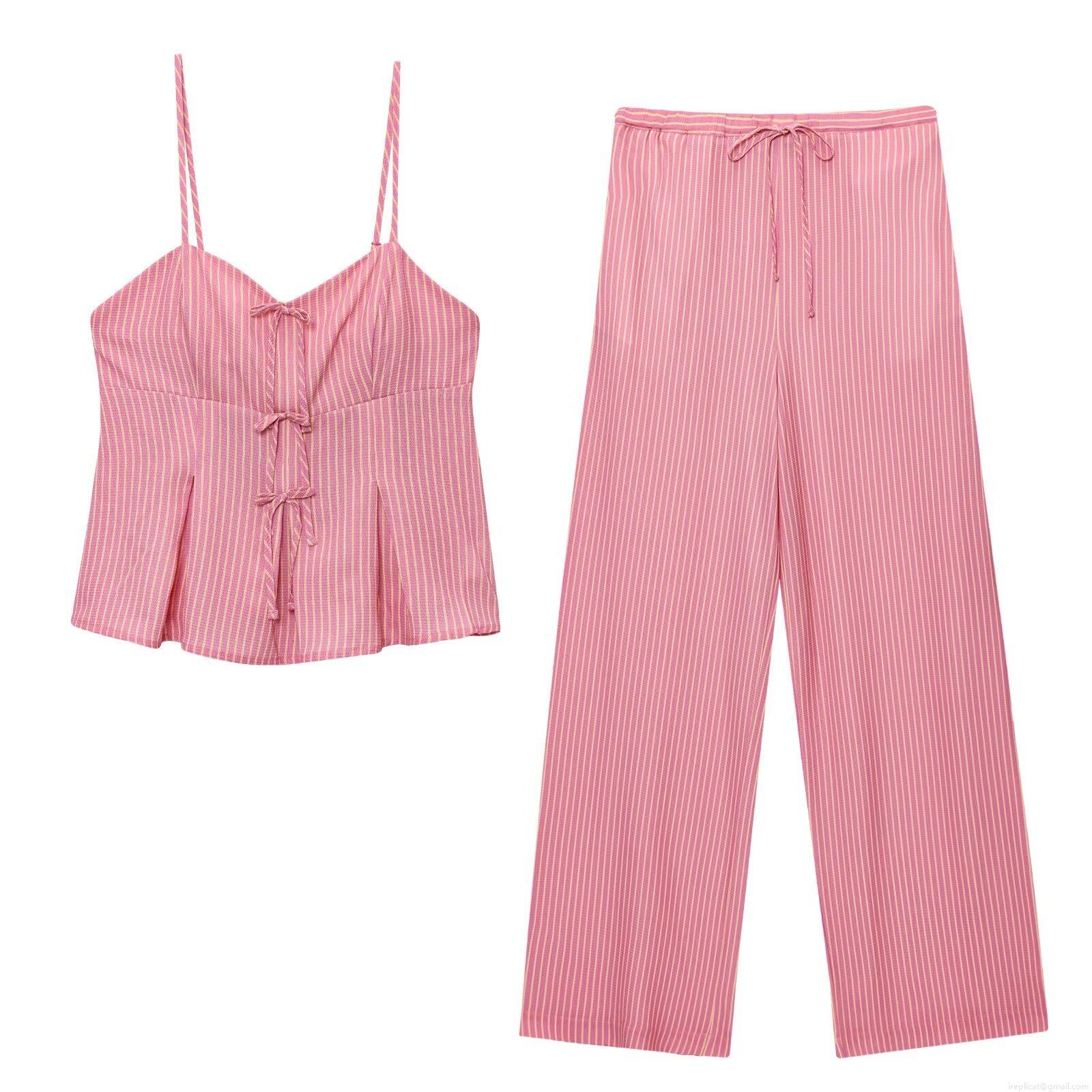 Women's Seersucker Striped Bow Tie Cami Tank Top and Wide Leg Pants Separate Piece Summer Casual Loungewear Outfit for Women Girls Women's Seersucker Striped Bow Tie Cami Tank Top and Wide Leg Pants Separate Piece Summer Casual Loungewear Outfit for Women Girls