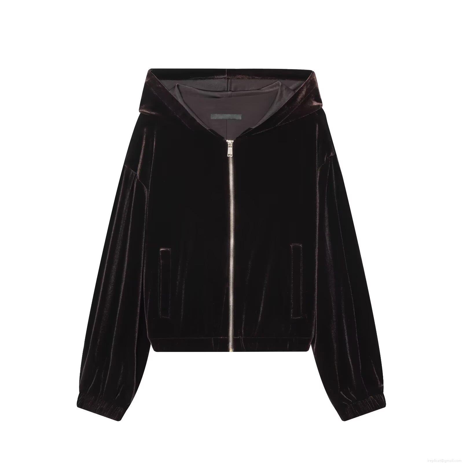 Women's Fashion Velvet Hooded Jacket And Wide Leg Pants Two Piece Set Casual Zip Up Tracksuit Loungewear For Autumn Winter Streetwear