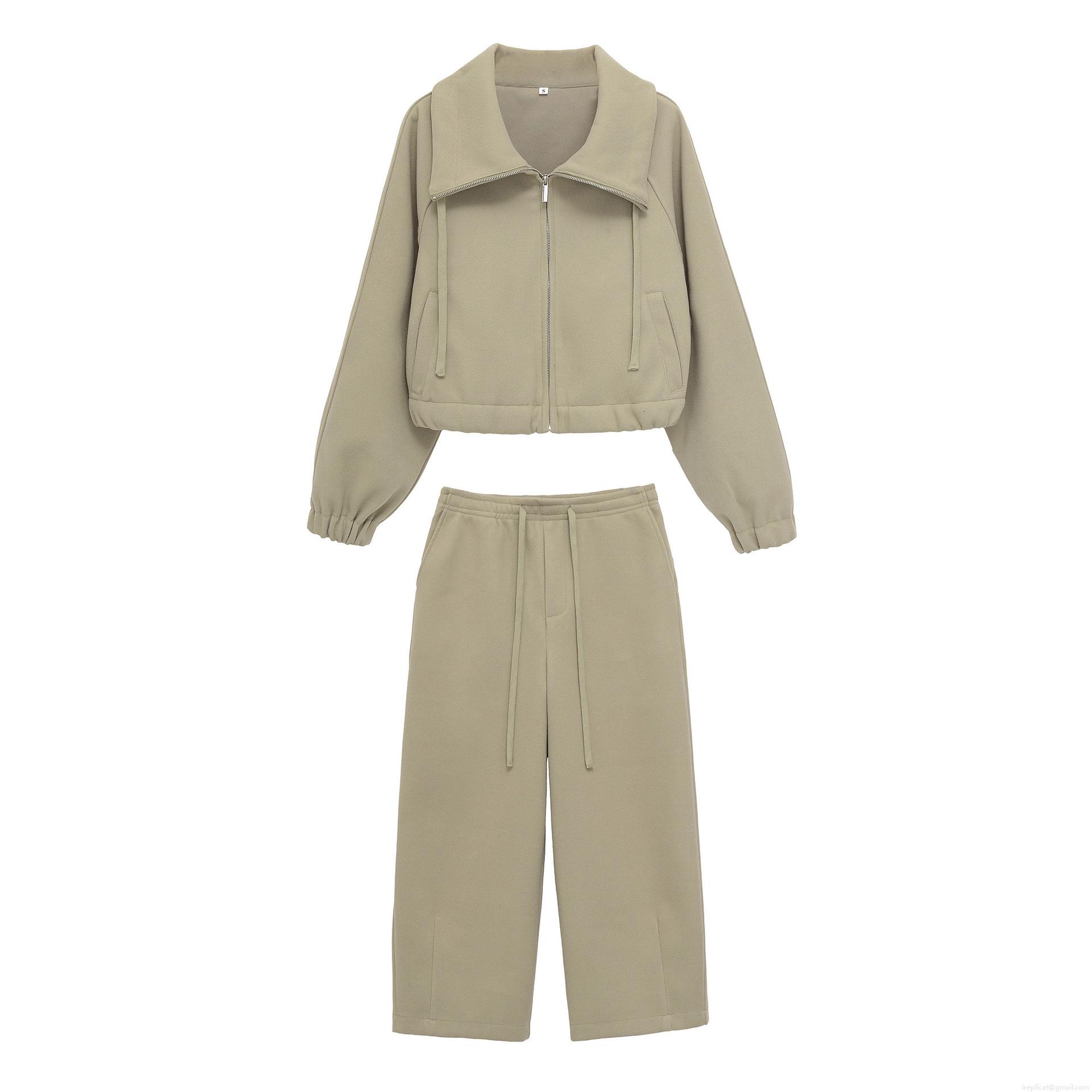 Women's 2-Piece Sweatshirt Sweatpants Set Casual Zip Up Lapel Long Sleeve Top and High Waist Wide Leg Pants with Side Split Soft Loungewear Tracksuit for Spring Autumn