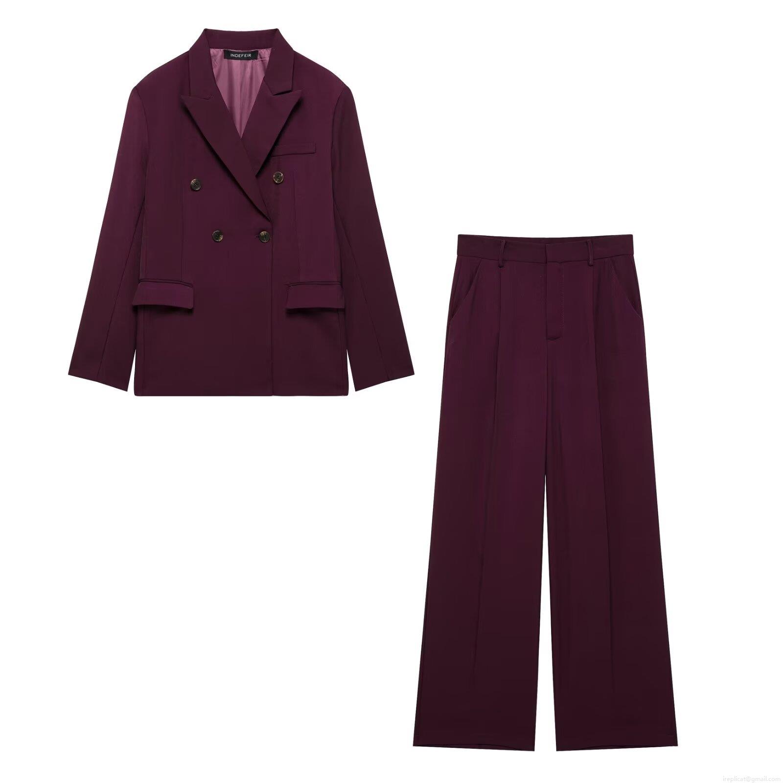 Women Elegant Wine Red Suit Set Double Breasted Blazer Jacket And High Waist Wide Leg Pants Two Piece Business Casual Office Wear Outfits For Ladies Women Elegant Wine Red Suit Set Double Breasted Blazer Jacket And High Waist Wide Leg Pants Two Piece Business Casual Office Wear Outfits For Ladies
