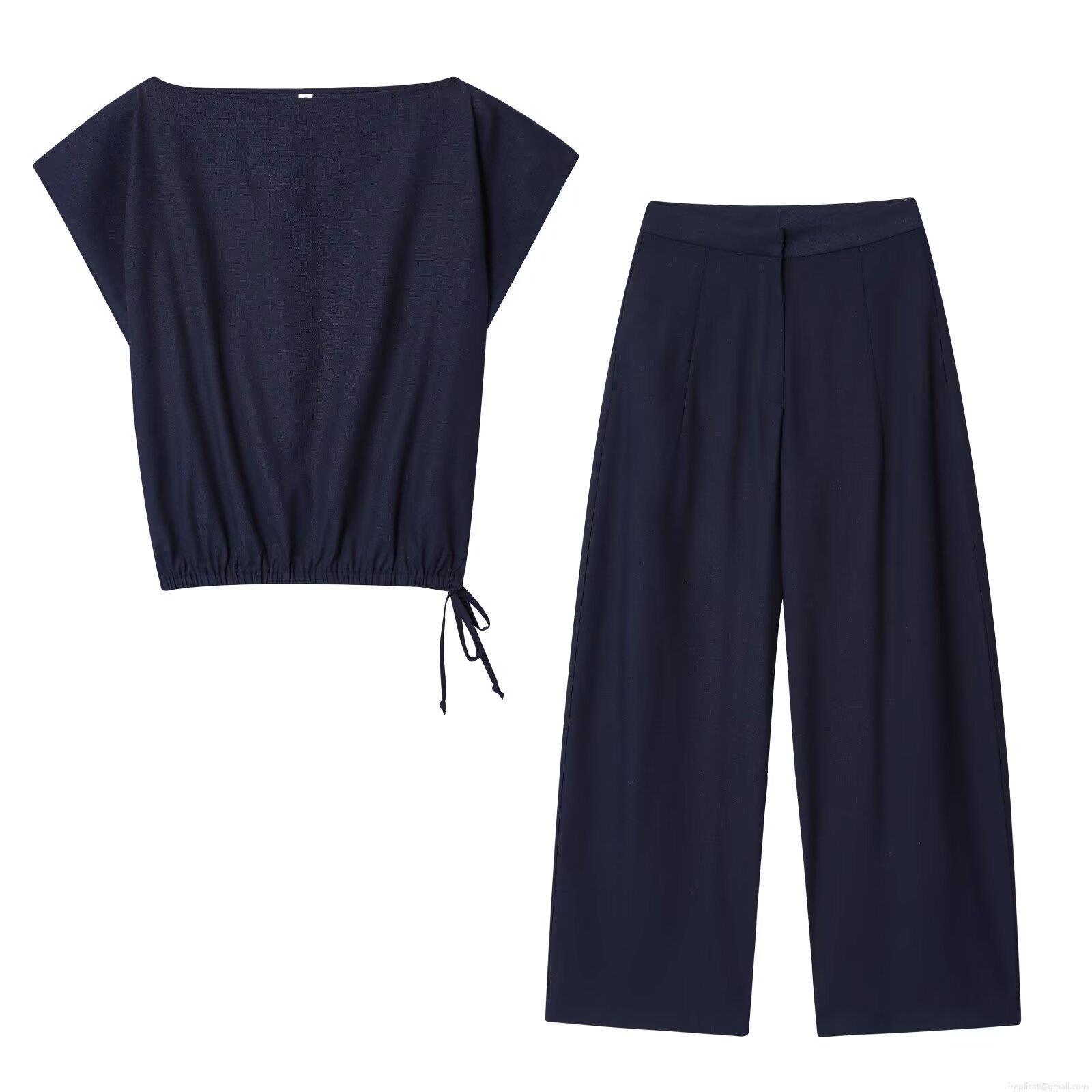 Women's Autumn Solid Sleeveless Drawstring Crop Top and High Waist Wide Leg Pants Two Piece Set Street Casual Polyester Outfits for Women Women's Autumn Solid Sleeveless Drawstring Crop Top and High Waist Wide Leg Pants Two Piece Set Street Casual Polyester Outfits for Women
