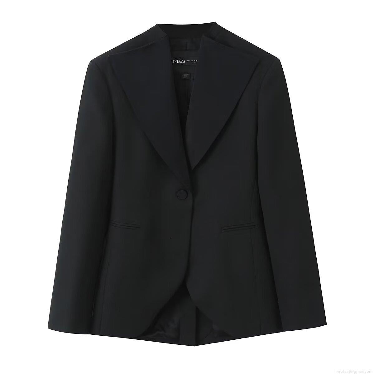 Elegant Women 2-Piece Suit Set Asymmetrical Hem Single Button Blazer And High Waist Wide Leg Trousers Business Casual Office Lady Outfits Solid Black Professional Clothing