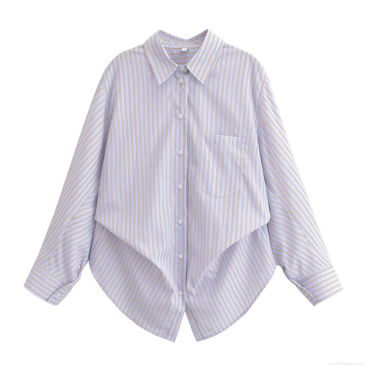 Women's Casual Striped Poplin Shirt and Culottes Two Piece Set Long Sleeve Button Down Blouse and Mini Skort Shorts Streetwear Summer Vacation Outfit