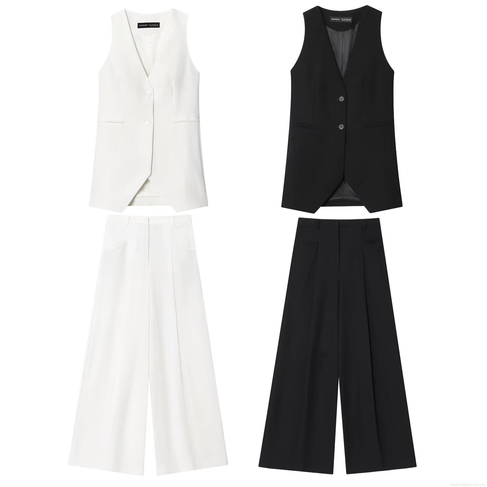 Women's 2 Piece Elegant Suit Set V Neck Waistcoat Vest And High Waist Wide Leg Trousers Office Lady Business Casual Outfits Polyester Woven Fabric