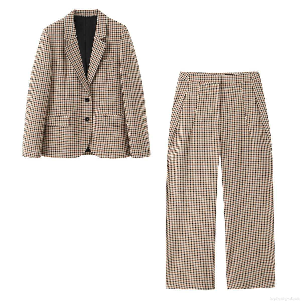 Women's Casual Plaid Blazer and Pants Set 2 Piece Outfits Long Sleeve Suit Jacket and High Waist Wide Leg Trousers for Office Streetwear Autumn Women's Casual Plaid Blazer and Pants Set 2 Piece Outfits Long Sleeve Suit Jacket and High Waist Wide Leg Trousers for Office Streetwear Autumn