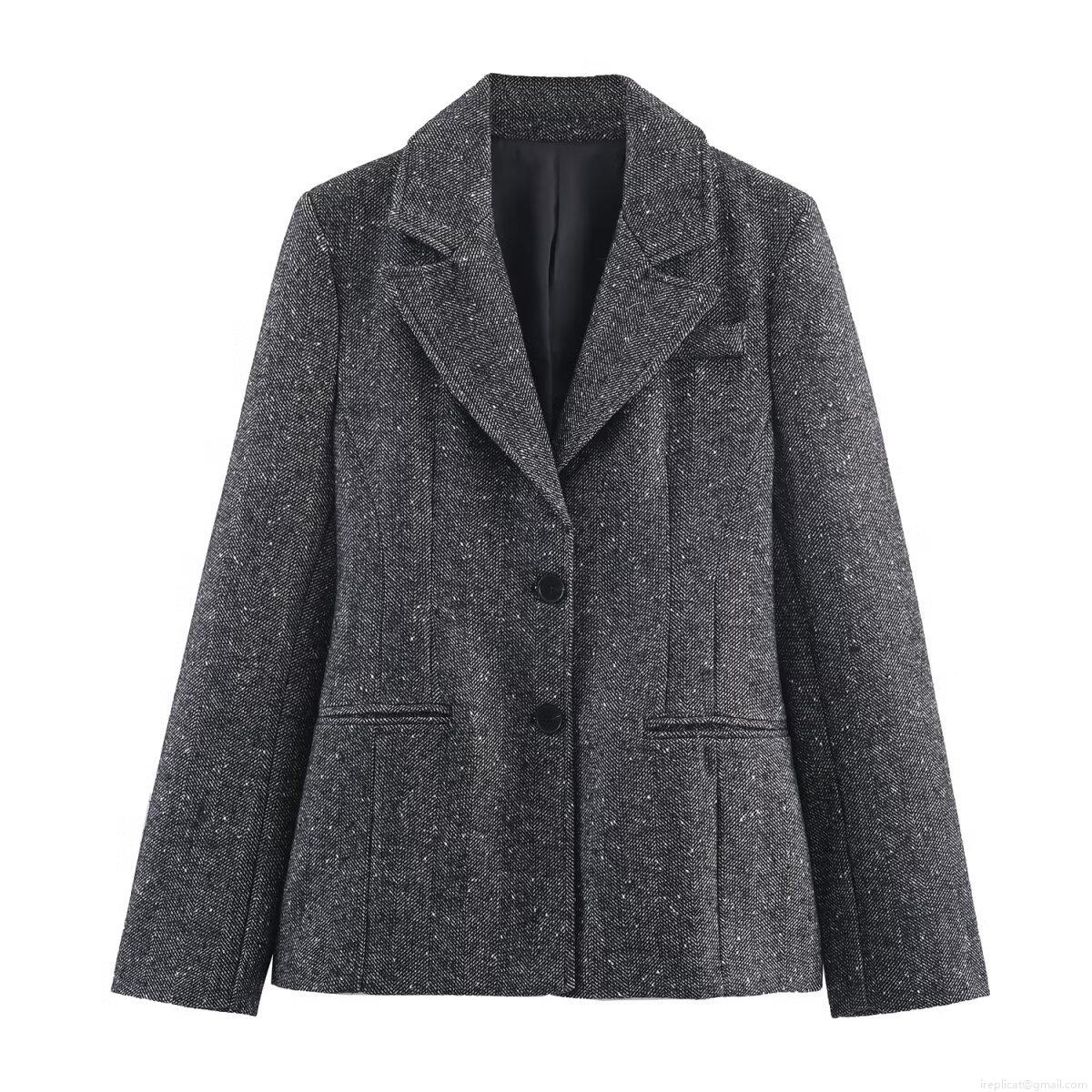 Women's Elegant Herringbone Tweed Peplum Blazer Or Wide Leg Pants Elegant Dark Grey Business Office Suit Streetwear Separate Sets