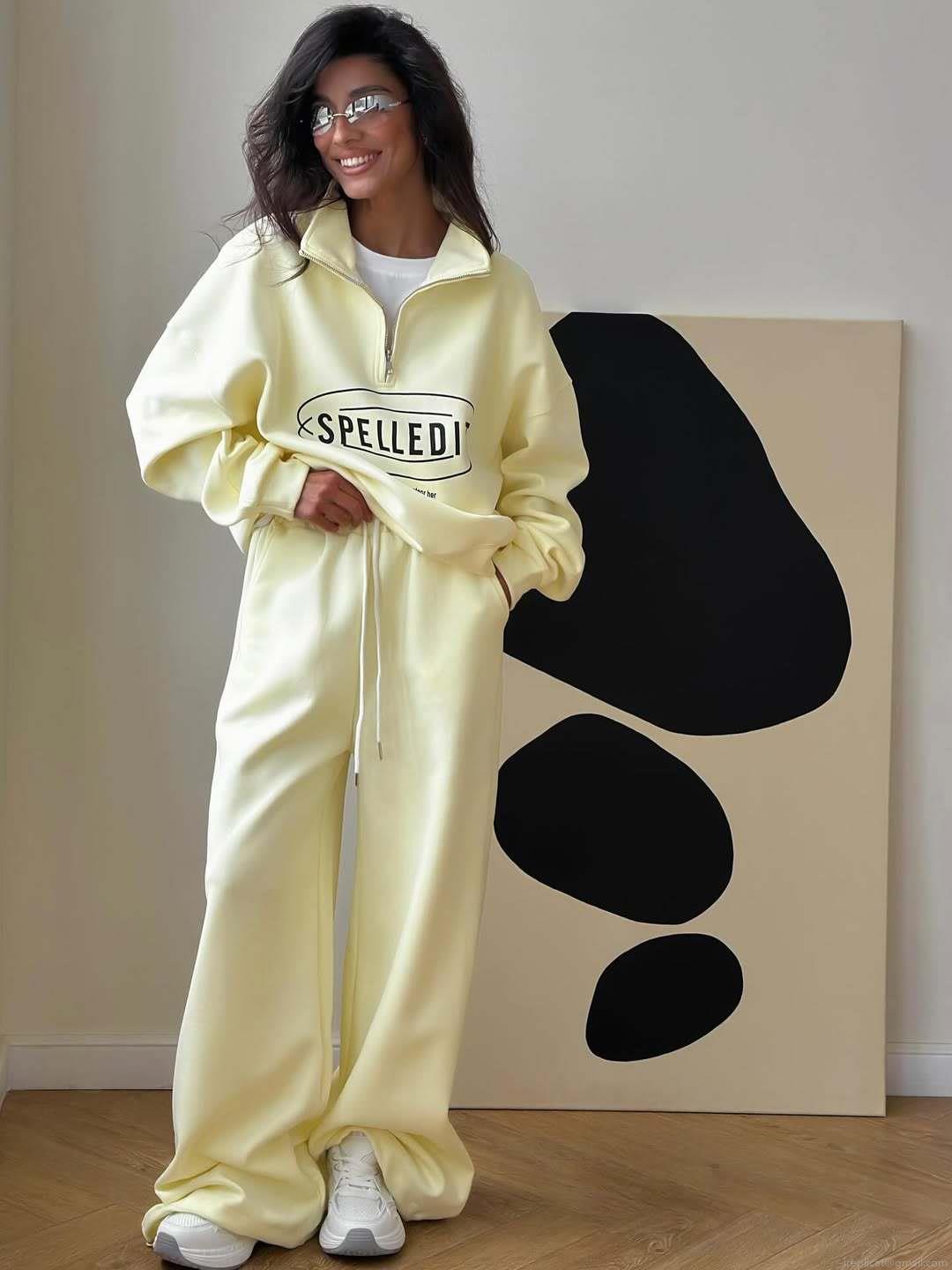 Women's Casual Two Piece Sweatshirt Set Half Zip Letter Print Long Sleeve Pullover And Straight Leg Pants Sportswear Cotton Blend Tracksuit Autumn Winter Streetwear