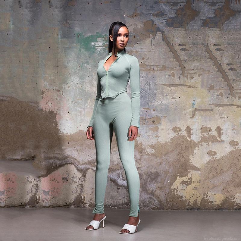 Women's 2 Piece Ribbed Outfits Sexy Long Sleeve Half Zip Up Crop Top and High Waist Skinny Slit Pants Sets Solid Color Streetwear Tracksuits Women's 2 Piece Ribbed Outfits Sexy Long Sleeve Half Zip Up Crop Top and High Waist Skinny Slit Pants Sets Solid Color Streetwear Tracksuits