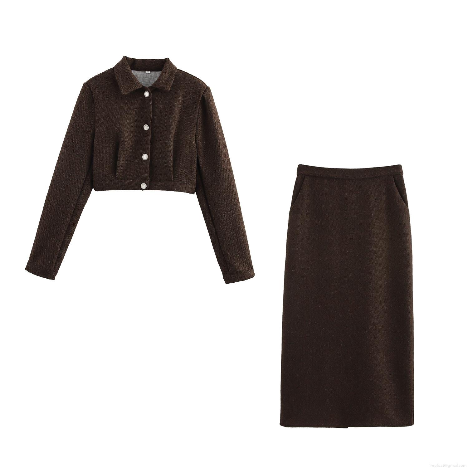 Vintage Herringbone Skirt Suit Set For Women Elegant Short Tweed Jacket And Midi Bodycon Skirt Two Piece Outfits For Office Work Autumn Winter Vintage Herringbone Skirt Suit Set For Women Elegant Short Tweed Jacket And Midi Bodycon Skirt Two Piece Outfits For Office Work Autumn Winter