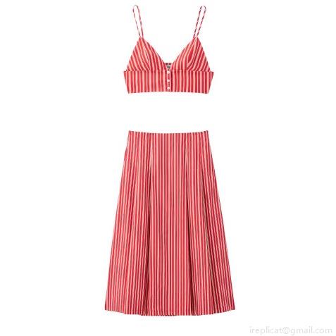 Women's Sexy 2 Piece Striped Skirt Set Spaghetti Strap Crop Top and High Waist A-Line Long Skirt Summer Beach Vacation Outfits 100% Polyester