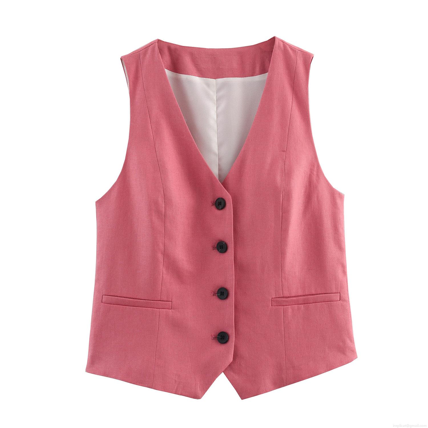 British Style Women's Sleeveless V-Neck Button Vest And High Waist Shorts Linen Blend Solid Color Casual Commuting Two-Piece Set British Style Women's Sleeveless V-Neck Button Vest And High Waist Shorts Linen Blend Solid Color Casual Commuting Two-Piece Set