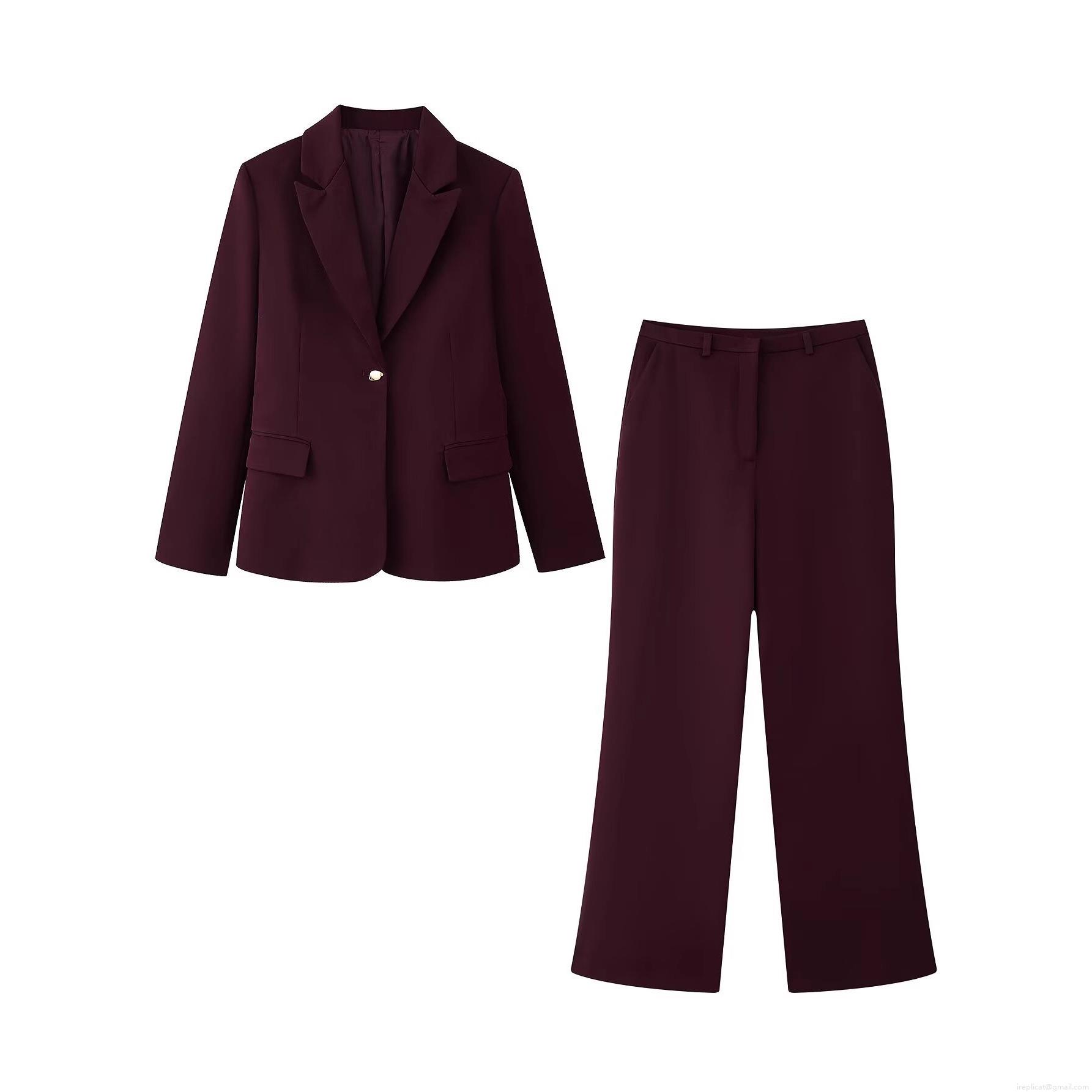Elegant Women 2 Piece Blazer Pant Suit Set Notch Lapel Single Button Office Commuter Long Sleeve Blazer With Straight Leg Trousers Business Formal Work Wear Burgundy Elegant Women 2 Piece Blazer Pant Suit Set Notch Lapel Single Button Office Commuter Long Sleeve Blazer With Straight Leg Trousers Business Formal Work Wear Burgundy