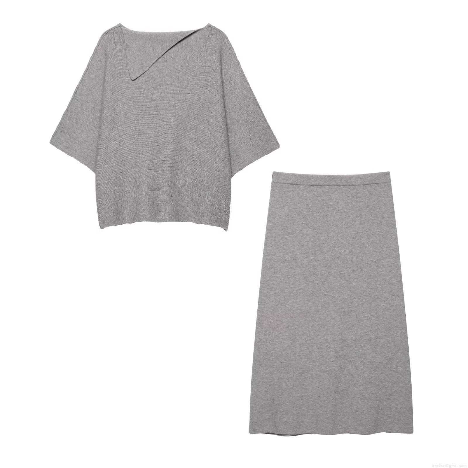 Women Elegant 2 Piece Knit Skirt Set Asymmetric Lapel Batwing Sleeve Sweater Top And Midi Straight Skirt Polyester Casual Autumn Winter Outfit Women Elegant 2 Piece Knit Skirt Set Asymmetric Lapel Batwing Sleeve Sweater Top And Midi Straight Skirt Polyester Casual Autumn Winter Outfit