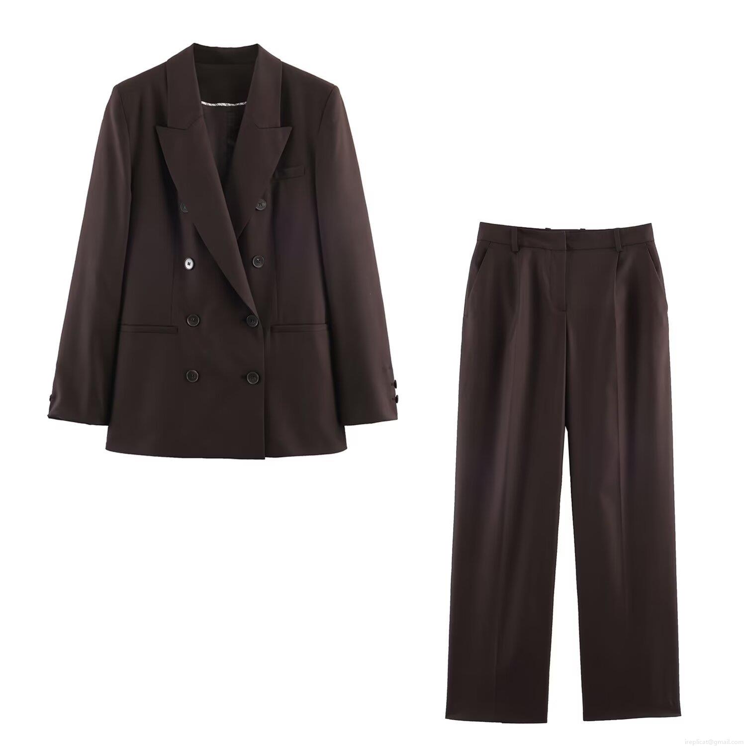 Women Professional Coffee Dark Brown Blazer and Pants Suit Set with Shoulder Pads Office Lady Casual Streetwear Two Piece Outfit Polyester Suit Women Professional Coffee Dark Brown Blazer and Pants Suit Set with Shoulder Pads Office Lady Casual Streetwear Two Piece Outfit Polyester Suit