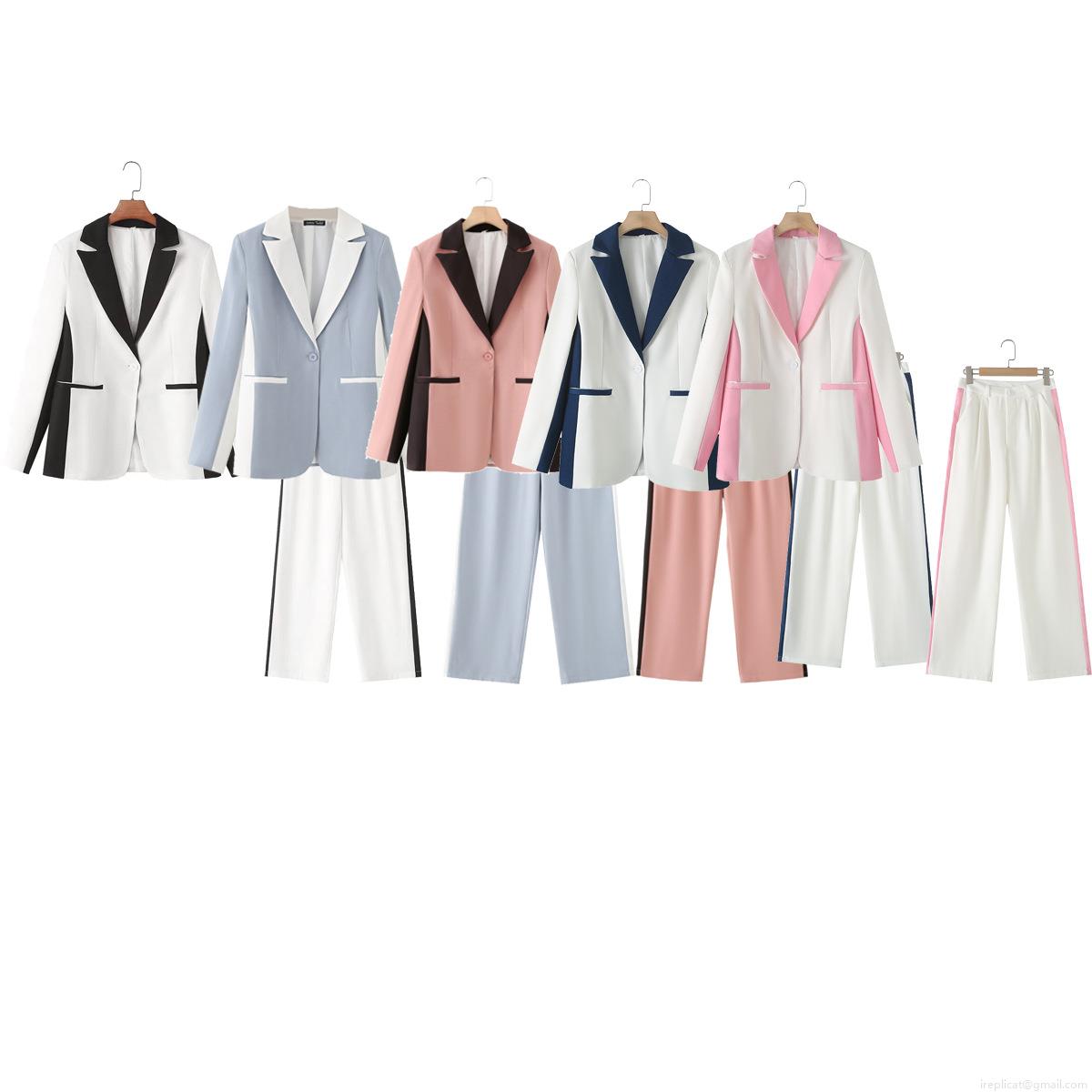 Women Color Block Blazer And Pants Set Polyester Blend Contrast Trim Notch Lapel Single Button Suit Set Office Business Casual Western Style Streetwear Two Piece Outfits Women Color Block Blazer And Pants Set Polyester Blend Contrast Trim Notch Lapel Single Button Suit Set Office Business Casual Western Style Streetwear Two Piece Outfits