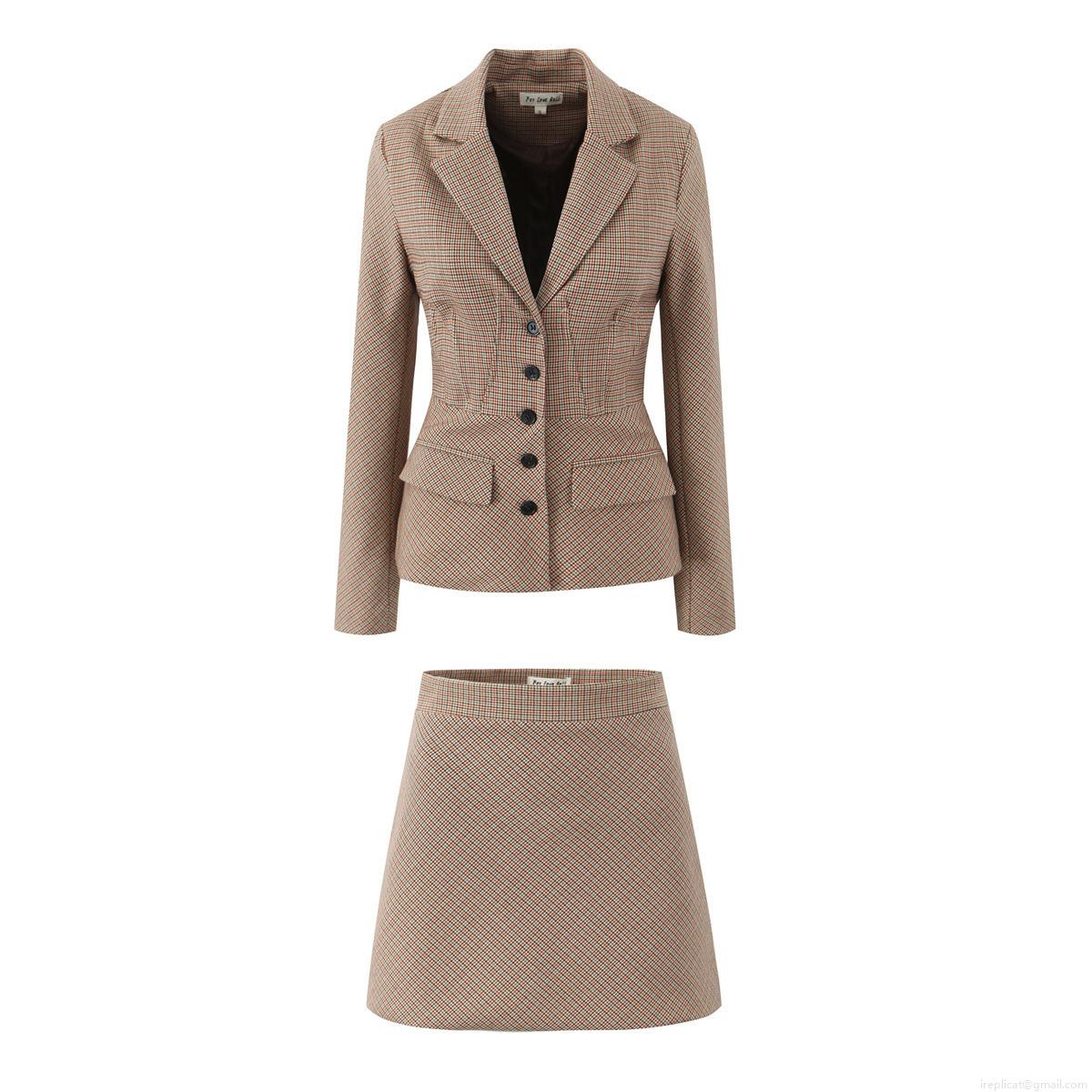 Women Houndstooth Tweed Blazer Jacket And A-Line Mini Skirt Two Piece Set With Faux Fur Collar Slim Fit Single Breasted Outfits For Office Streetwear Women Houndstooth Tweed Blazer Jacket And A-Line Mini Skirt Two Piece Set With Faux Fur Collar Slim Fit Single Breasted Outfits For Office Streetwear