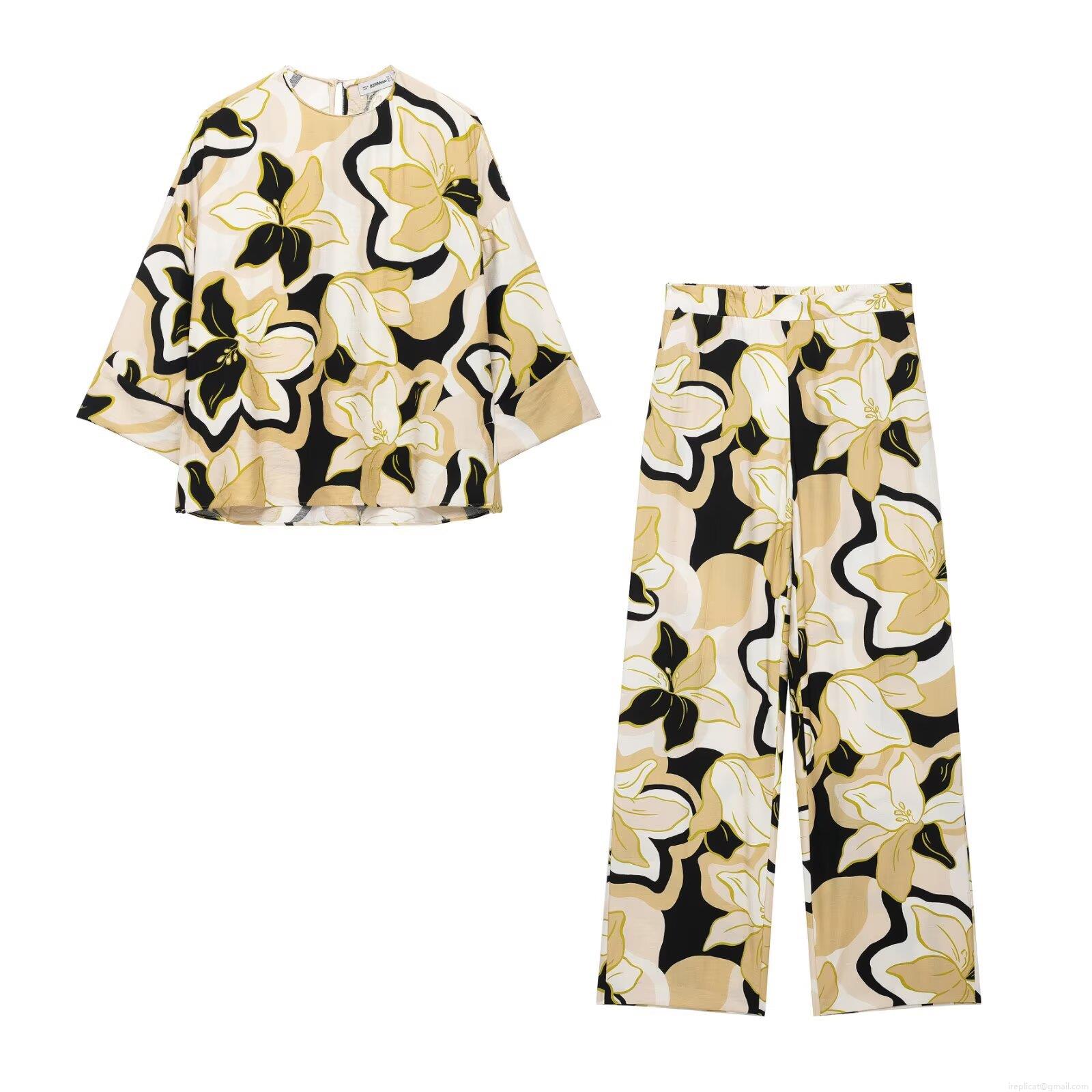 Women's 2 Piece Summer Casual Outfit Abstract Floral Print Short Sleeve Shirt And Wide Leg Pants Set 100% Polyester Lightweight Breathable Streetwear Vacation Two Piece Set For Women Women's 2 Piece Summer Casual Outfit Abstract Floral Print Short Sleeve Shirt And Wide Leg Pants Set 100% Polyester Lightweight Breathable Streetwear Vacation Two Piece Set For Women