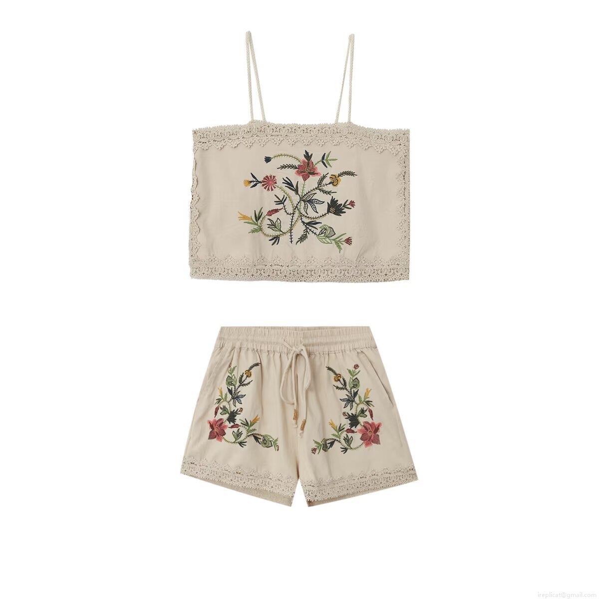 Women's 2 Piece Bohemian Embroidered Set Lace Trim Cami Crop Top And Floral Drawstring Shorts Summer Casual Boho Beach Outfits For Women Women's 2 Piece Bohemian Embroidered Set Lace Trim Cami Crop Top And Floral Drawstring Shorts Summer Casual Boho Beach Outfits For Women