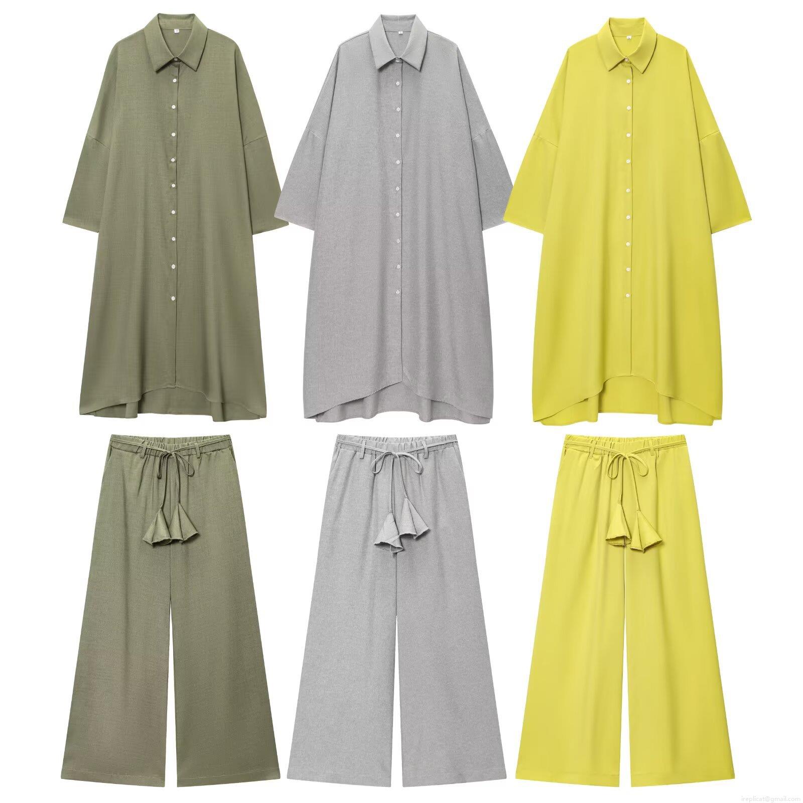 Women's 2 Piece Lounge Set Solid Color Long Button Down Shirt Side Slit Top and Wide Leg Drawstring Pants Casual Streetwear Outfits Women's 2 Piece Lounge Set Solid Color Long Button Down Shirt Side Slit Top and Wide Leg Drawstring Pants Casual Streetwear Outfits