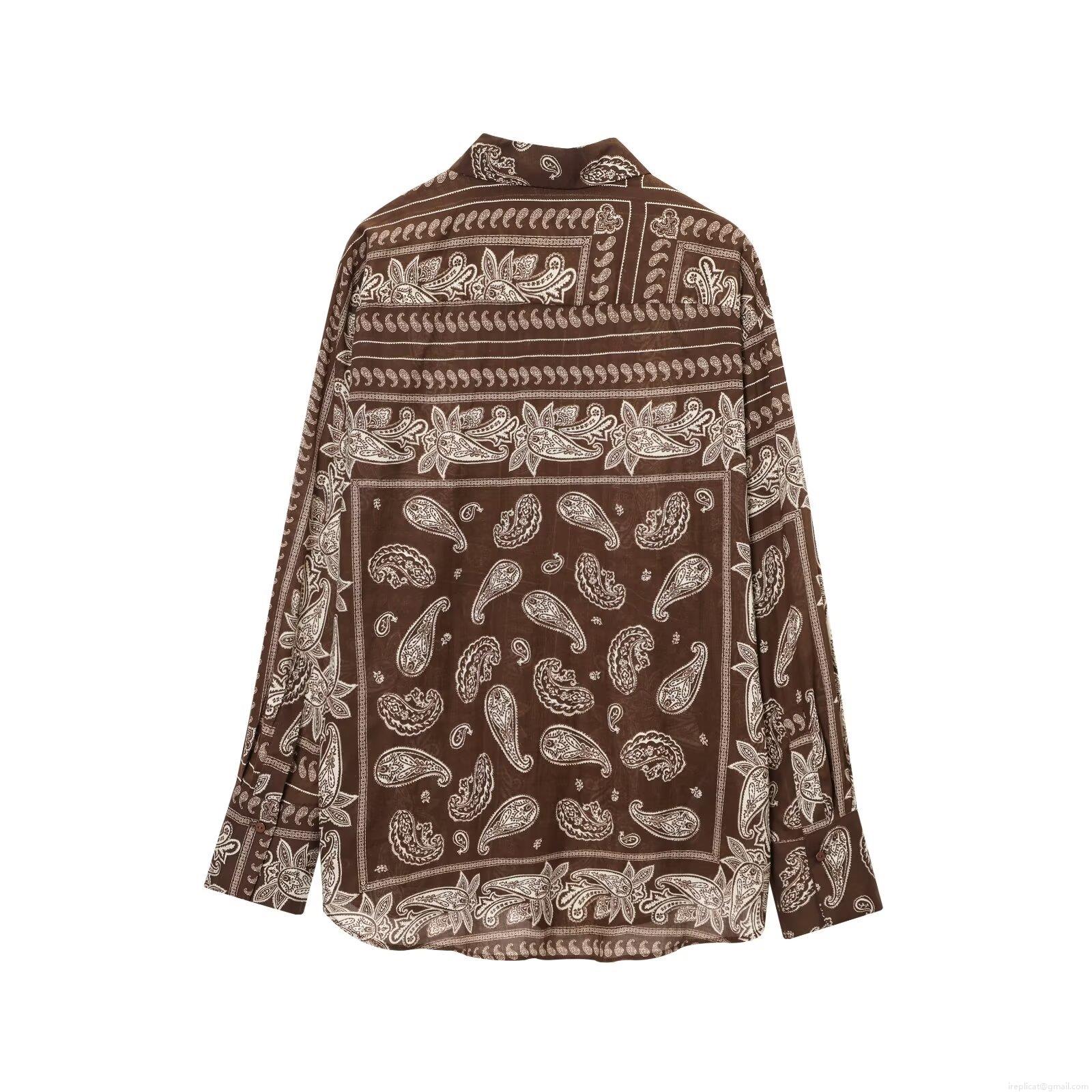Women's 2 Piece Paisley Print Outfits Long Sleeve Button Down Shirt and High Waisted Wide Leg Pants Set Polyester Casual Retro Streetwear Brown Outfits Women's 2 Piece Paisley Print Outfits Long Sleeve Button Down Shirt and High Waisted Wide Leg Pants Set Polyester Casual Retro Streetwear Brown Outfits