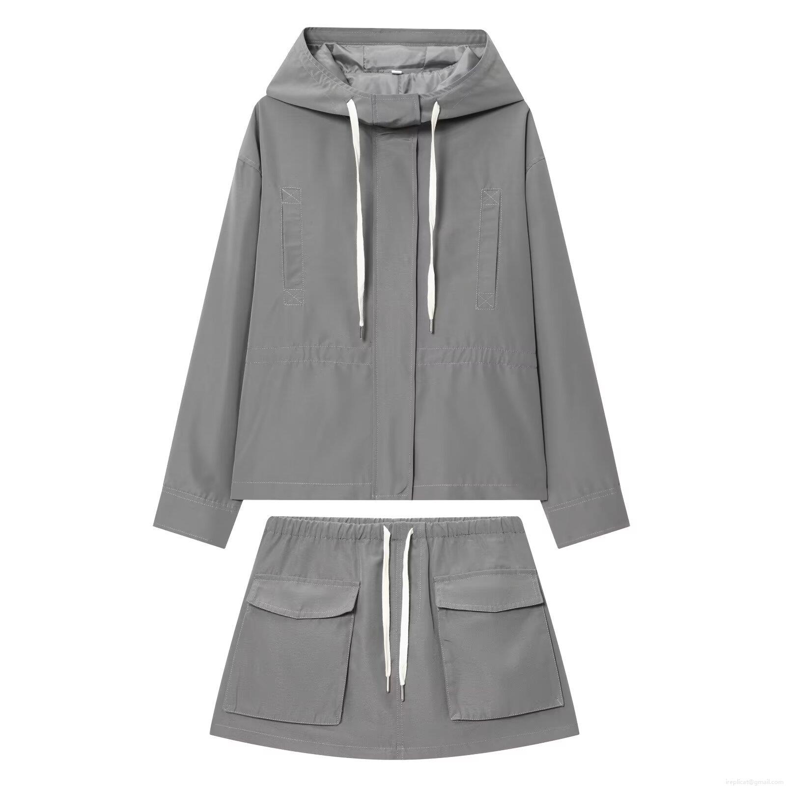 Women's 2-Piece Streetwear Cargo Set Solid Grey Hooded Zip Windbreaker Jacket and Mini Cargo Skort Outfit Casual Autumn Spring High Street Fashion for Ladies Women's 2-Piece Streetwear Cargo Set Solid Grey Hooded Zip Windbreaker Jacket and Mini Cargo Skort Outfit Casual Autumn Spring High Street Fashion for Ladies