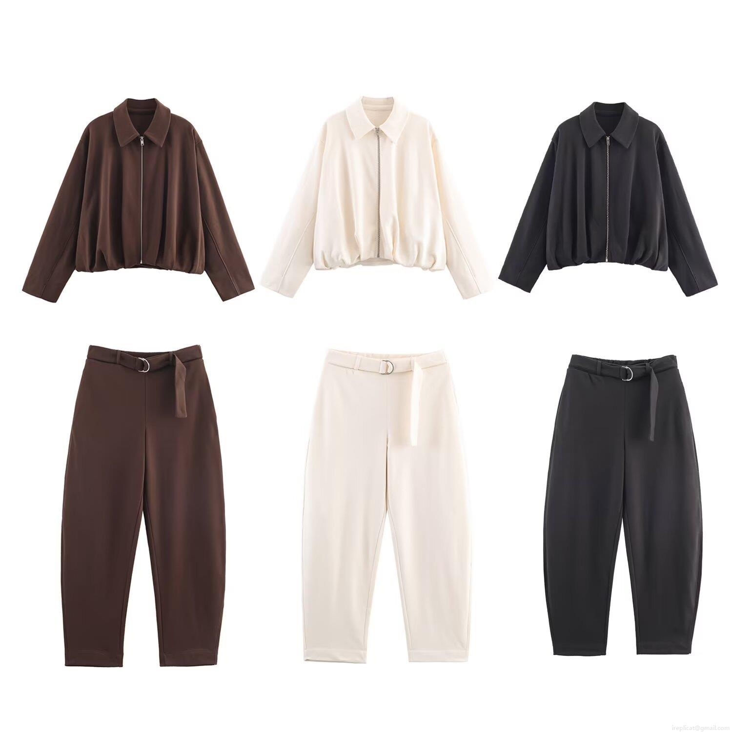 Women's 2 Piece Knit Outfit Sets Full Zip Bomber Jacket and High Waist Pants with Belt Autumn Winter Casual Streetwear Ladies Solid Color Co-ord Set Women's 2 Piece Knit Outfit Sets Full Zip Bomber Jacket and High Waist Pants with Belt Autumn Winter Casual Streetwear Ladies Solid Color Co-ord Set