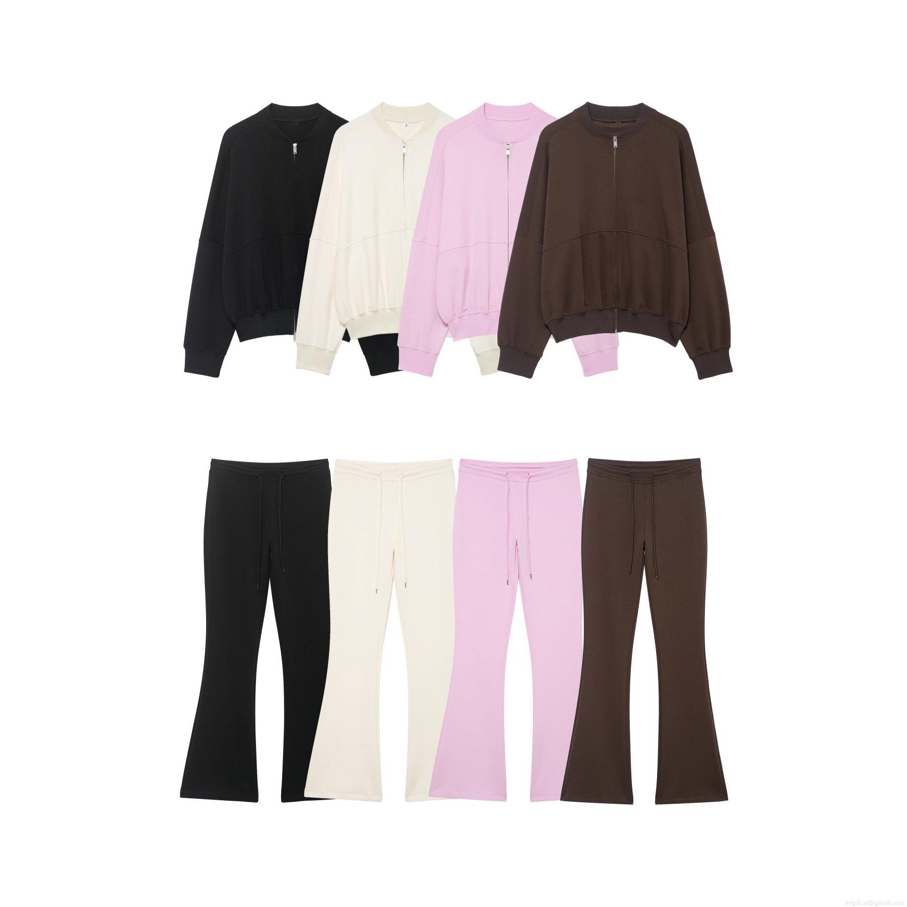 Women's 2 Piece Outfits Solid Color Polyester Zipper Jacket And High Waist Drawstring Flare Pants Set Casual Streetwear Autumn Winter Tracksuit Women's 2 Piece Outfits Solid Color Polyester Zipper Jacket And High Waist Drawstring Flare Pants Set Casual Streetwear Autumn Winter Tracksuit