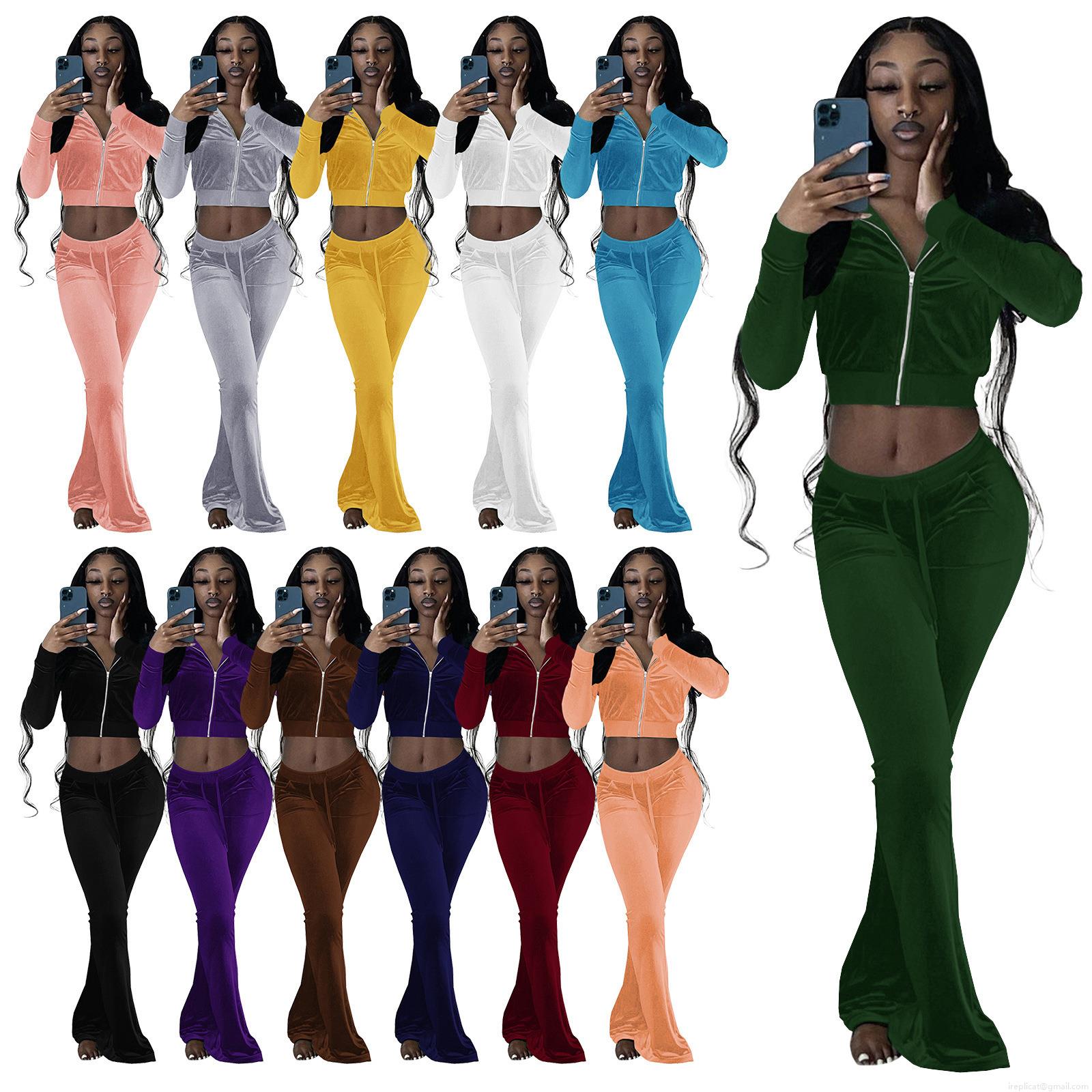 Women's 2 Piece Velvet Tracksuit Set Solid Color Long Sleeve Crop Zip Hoodie and High Waisted Flare Pants Slim Fit Lounge Outfit Sweatsuit for Women Women's 2 Piece Velvet Tracksuit Set Solid Color Long Sleeve Crop Zip Hoodie and High Waisted Flare Pants Slim Fit Lounge Outfit Sweatsuit for Women