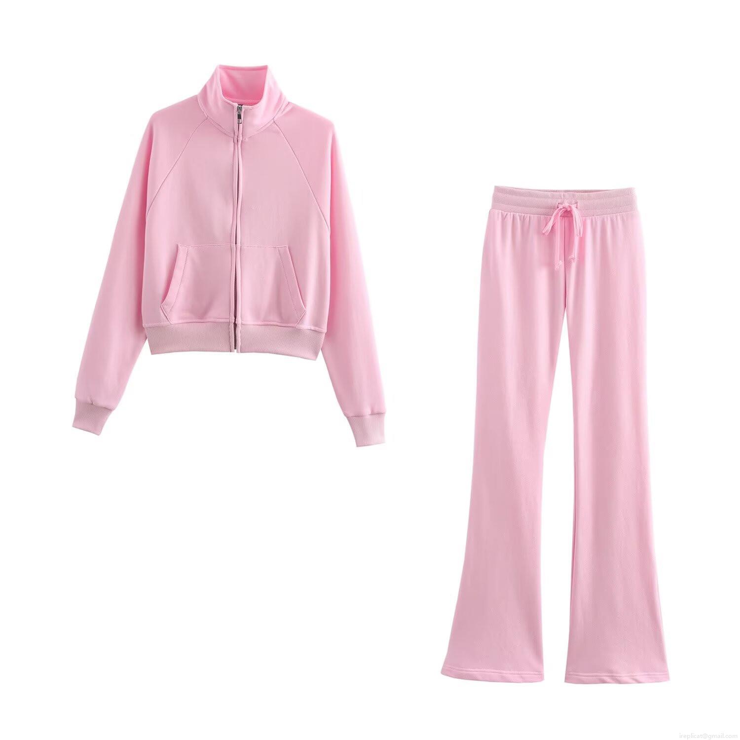 Women's Casual Knitted Sweatshirt And Flare Pants Set 85% Cotton Solid Color Stand Collar Zipper Hoodie High Waist Drawstring Sporty Loungewear Two-Piece Tracksuit Women's Casual Knitted Sweatshirt And Flare Pants Set 85% Cotton Solid Color Stand Collar Zipper Hoodie High Waist Drawstring Sporty Loungewear Two-Piece Tracksuit