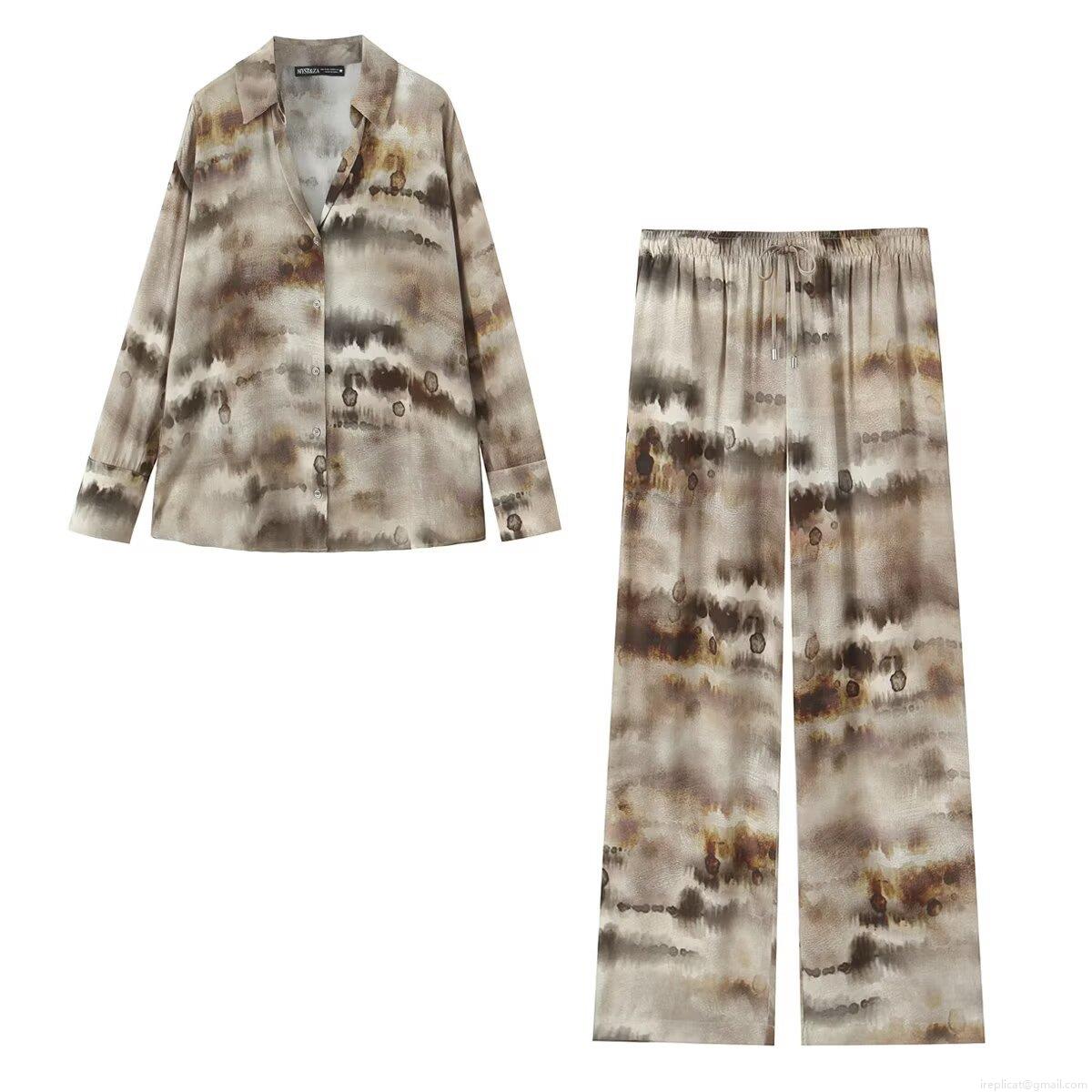 Women's Casual Tie-Dye Ink Marble Print 2-Piece Set Long Sleeve Button Up Shirt And Wide Leg Drawstring Trousers Loose Relaxed Fit Summer Autumn Outfits Women's Casual Tie-Dye Ink Marble Print 2-Piece Set Long Sleeve Button Up Shirt And Wide Leg Drawstring Trousers Loose Relaxed Fit Summer Autumn Outfits