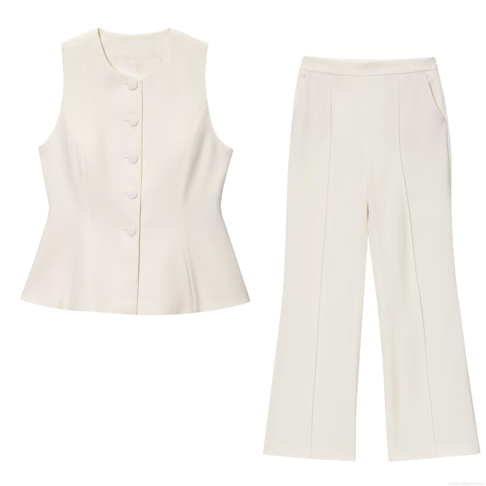 Women Two Piece Set Elegant Sleeveless Peplum Vest Top and High Waisted Wide Leg Trousers Summer Office Commute Outfit for Ladies Women Two Piece Set Elegant Sleeveless Peplum Vest Top and High Waisted Wide Leg Trousers Summer Office Commute Outfit for Ladies