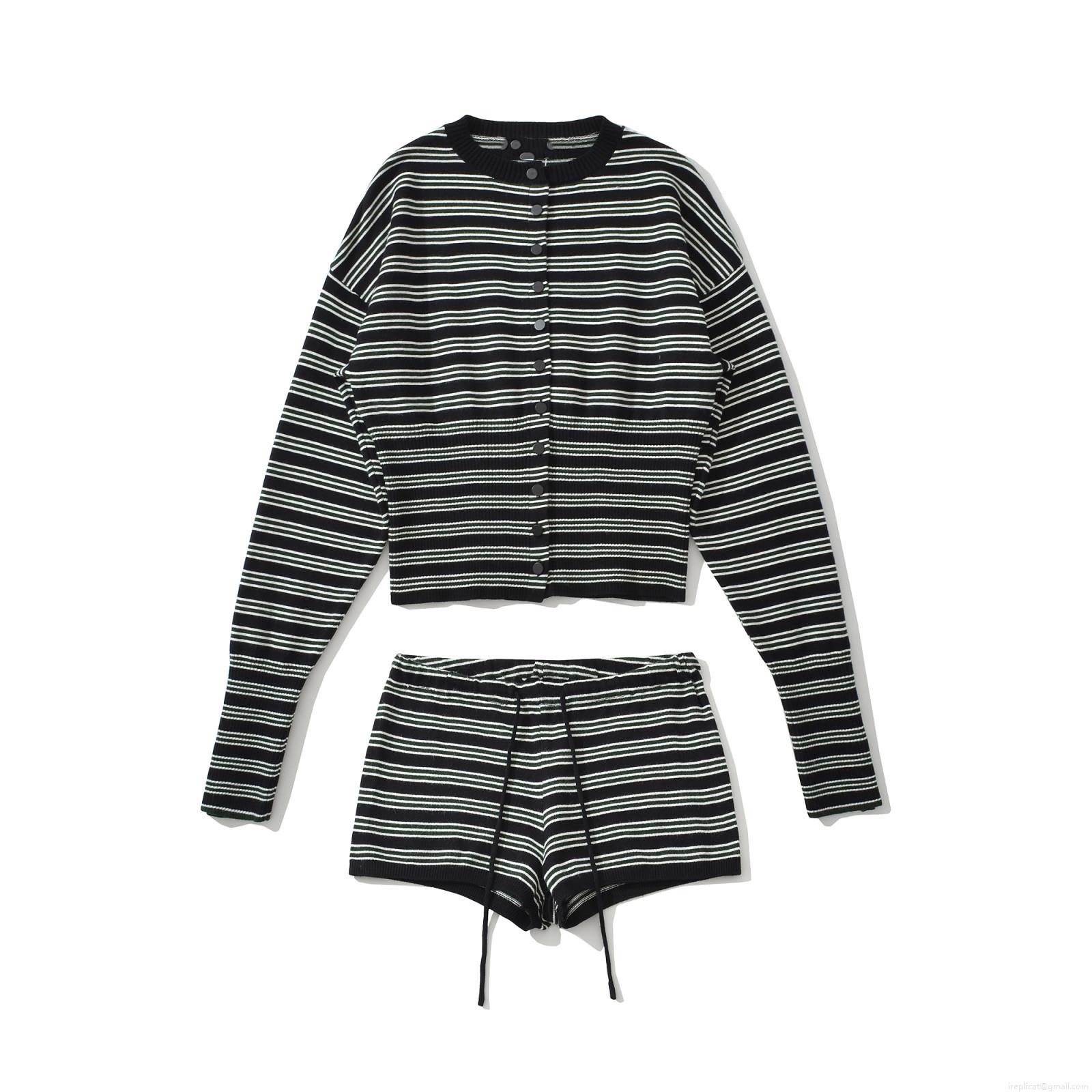 Women's 2 Piece Striped Knit Set Casual Long Sleeve Button Down Cardigan And Drawstring Shorts Loungewear Set Soft Polyester Summer Outfit For Women Casual Wear Women's 2 Piece Striped Knit Set Casual Long Sleeve Button Down Cardigan And Drawstring Shorts Loungewear Set Soft Polyester Summer Outfit For Women Casual Wear