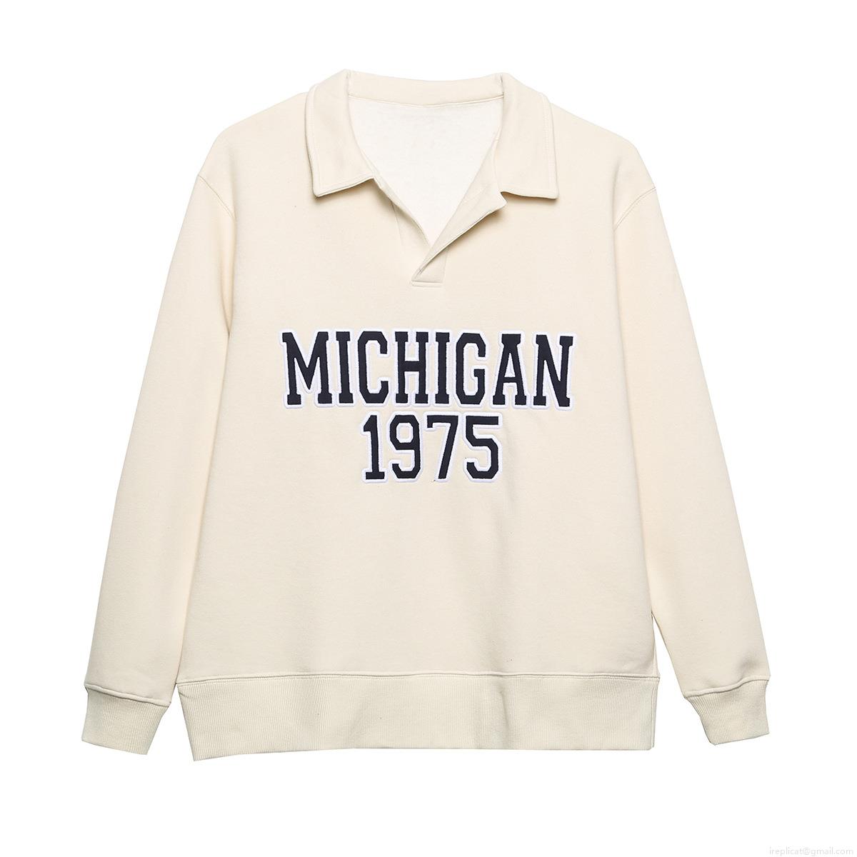 Women's Vintage Letter Graphic Print Two Piece Lounge Set Polyester Cotton Blend Long Sleeve Rugby Polo Sweatshirt and High Waist Joggers Casual Sportswear Suits
