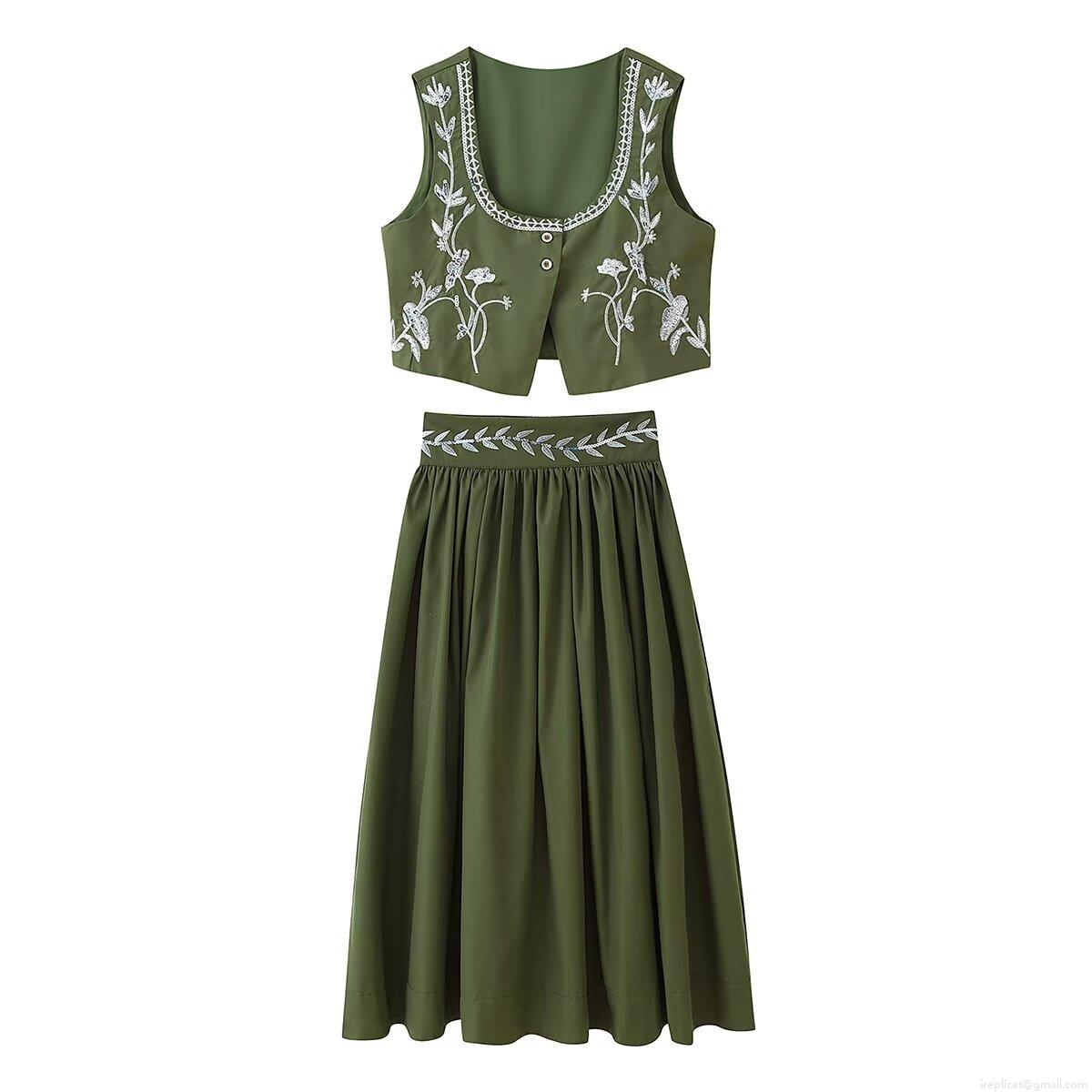 Women's 2-Piece Skirt Set Heavy Sequin Floral Embroidery Sleeveless Vest And High Waist Pleated Midi Skirt Retro Casual Suit For Vacation Party Women's 2-Piece Skirt Set Heavy Sequin Floral Embroidery Sleeveless Vest And High Waist Pleated Midi Skirt Retro Casual Suit For Vacation Party
