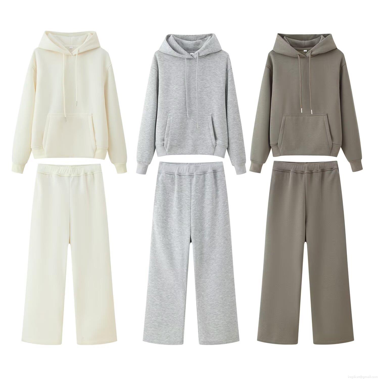 Women's Casual Hooded Sweatshirt and Wide Leg Pants Set Fleece Lined Thick Cotton Blend Loungewear Two Piece Outfit for Winter Daily Home Wear Women's Casual Hooded Sweatshirt and Wide Leg Pants Set Fleece Lined Thick Cotton Blend Loungewear Two Piece Outfit for Winter Daily Home Wear