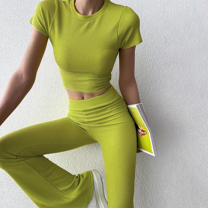 Women's 2 Piece Ribbed Knit Set Casual Short Sleeve Crewneck Crop Top And High Waist Flared Bell Bottom Pants Slim Fit Lounge Tracksuit Outfits Women's 2 Piece Ribbed Knit Set Casual Short Sleeve Crewneck Crop Top And High Waist Flared Bell Bottom Pants Slim Fit Lounge Tracksuit Outfits