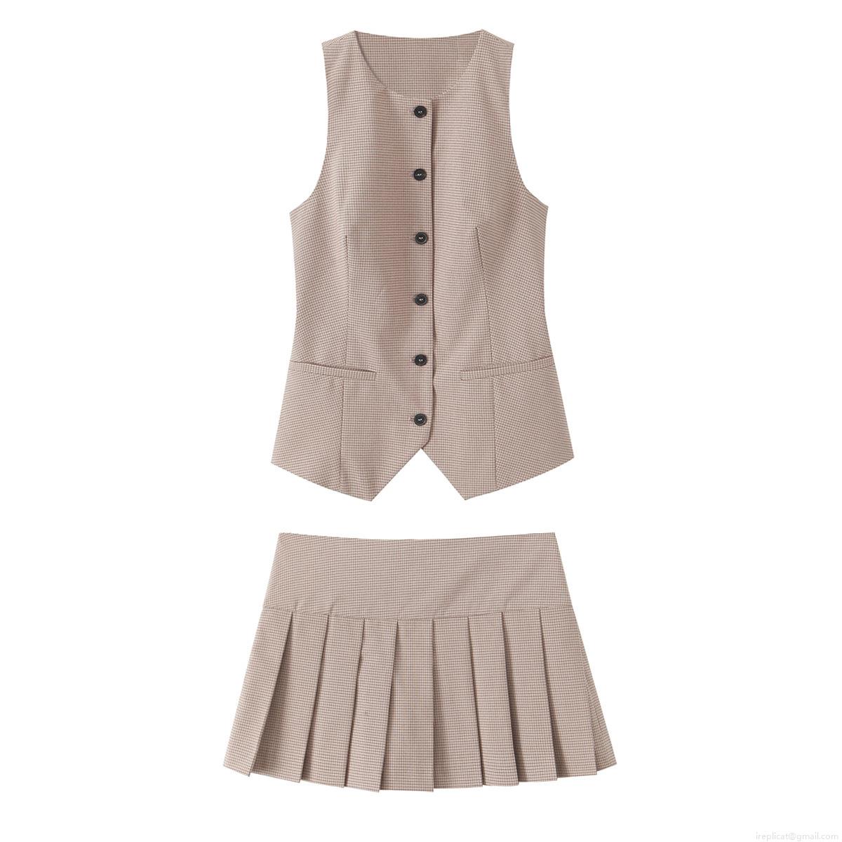 Women's 2 Piece Preppy Plaid Vest and Pleated Mini Skirt Set Office Lady Slim Fit Single Breasted Waistcoat Academic Style Outfits Brown Checkered Skirt Suit Women's 2 Piece Preppy Plaid Vest and Pleated Mini Skirt Set Office Lady Slim Fit Single Breasted Waistcoat Academic Style Outfits Brown Checkered Skirt Suit