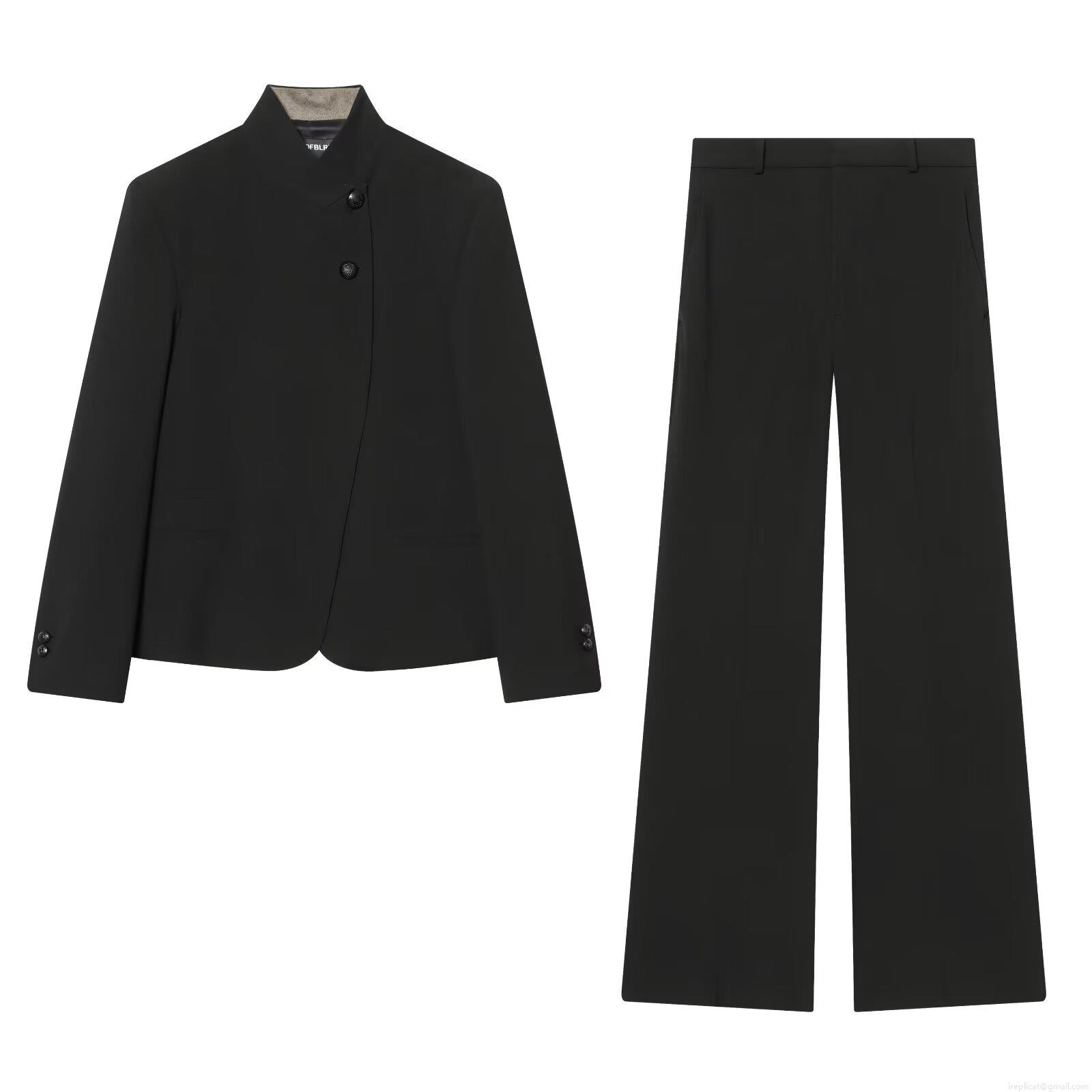 Women's Elegant Black Blazer And Pants Set Professional Stand Collar Asymmetric Button Blazer With High Waist Wide Leg Trousers For Office Party Street Fashion Suit Women's Elegant Black Blazer And Pants Set Professional Stand Collar Asymmetric Button Blazer With High Waist Wide Leg Trousers For Office Party Street Fashion Suit