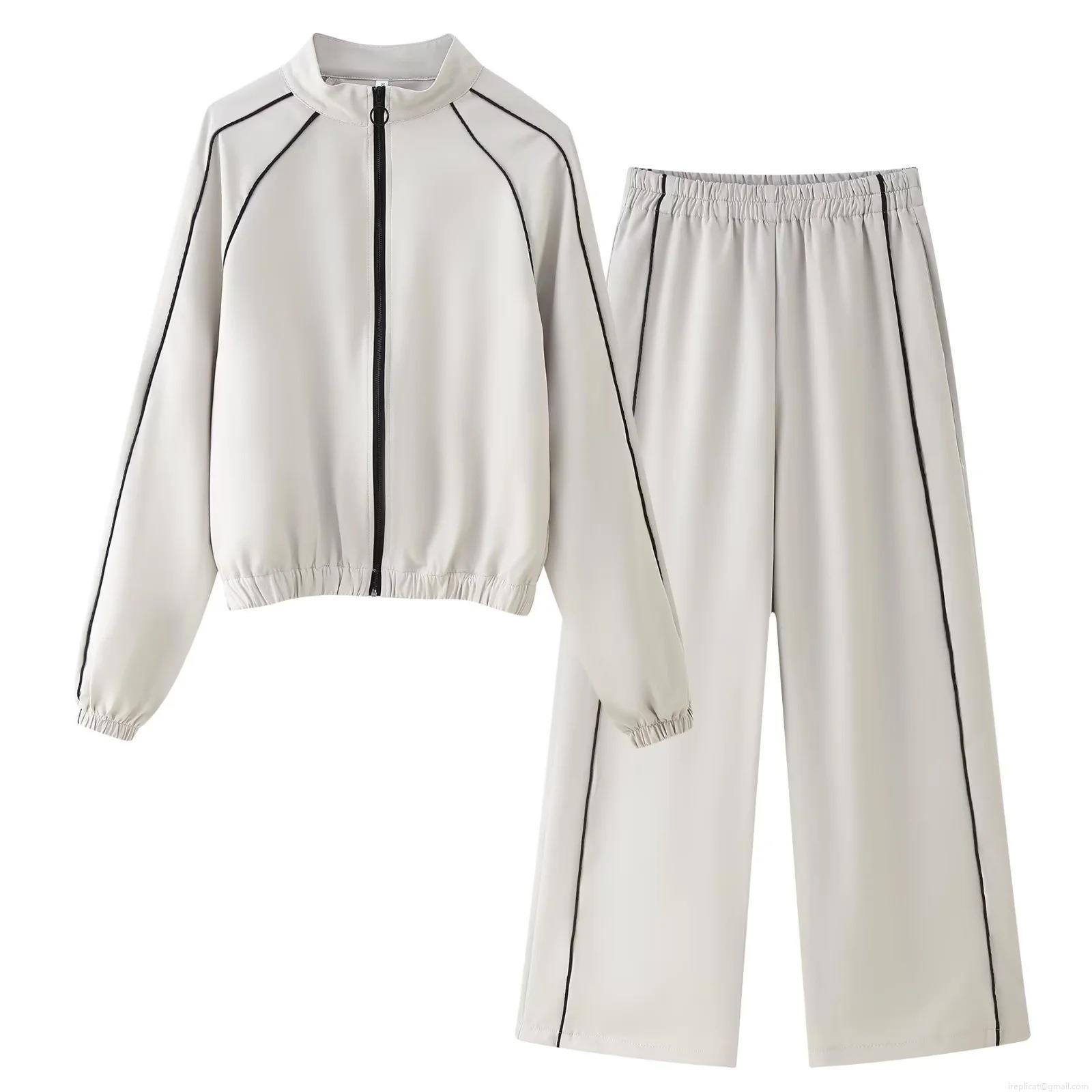 Women's Casual Two Piece Outfits Contrast Stripe Stand Collar Zip-Up Jacket And Wide Leg Pants Set Streetwear Tracksuit Sporty Sweatsuits Women's Casual Two Piece Outfits Contrast Stripe Stand Collar Zip-Up Jacket And Wide Leg Pants Set Streetwear Tracksuit Sporty Sweatsuits