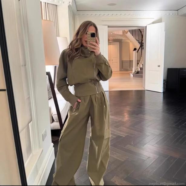 Women's Casual Two Piece Cargo Set Stand Collar Asymmetrical Zipper Short Jacket and High Waist Wide Leg Pocket Pants Streetwear Utility Outfits Women's Casual Two Piece Cargo Set Stand Collar Asymmetrical Zipper Short Jacket and High Waist Wide Leg Pocket Pants Streetwear Utility Outfits