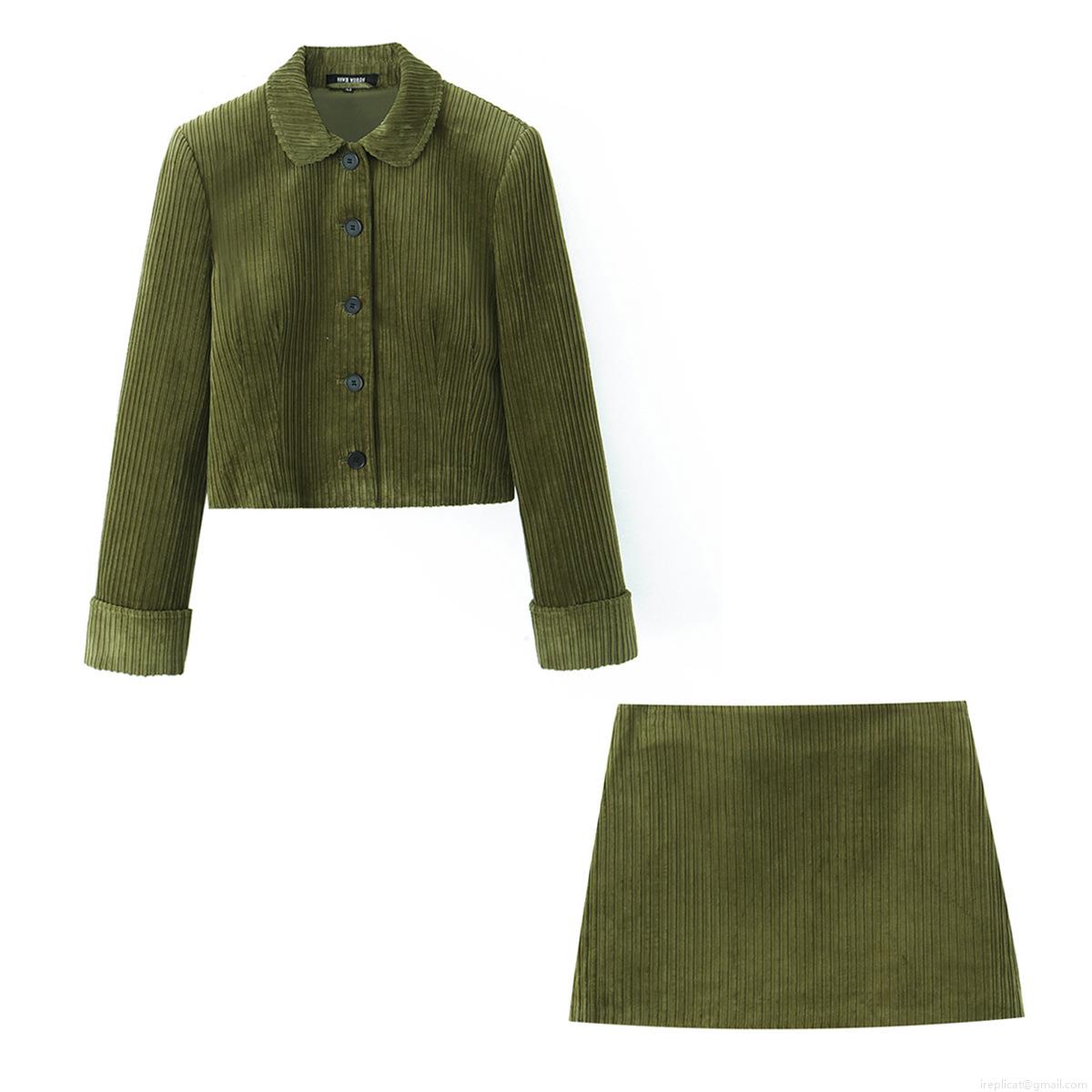 Women Vintage Corduroy Two Piece Set Solid Color Ribbed Single Breasted Crop Jacket And A-Line Mini Skirt Outfit Streetwear Long Sleeve Fall Skirt Suit Women Vintage Corduroy Two Piece Set Solid Color Ribbed Single Breasted Crop Jacket And A-Line Mini Skirt Outfit Streetwear Long Sleeve Fall Skirt Suit
